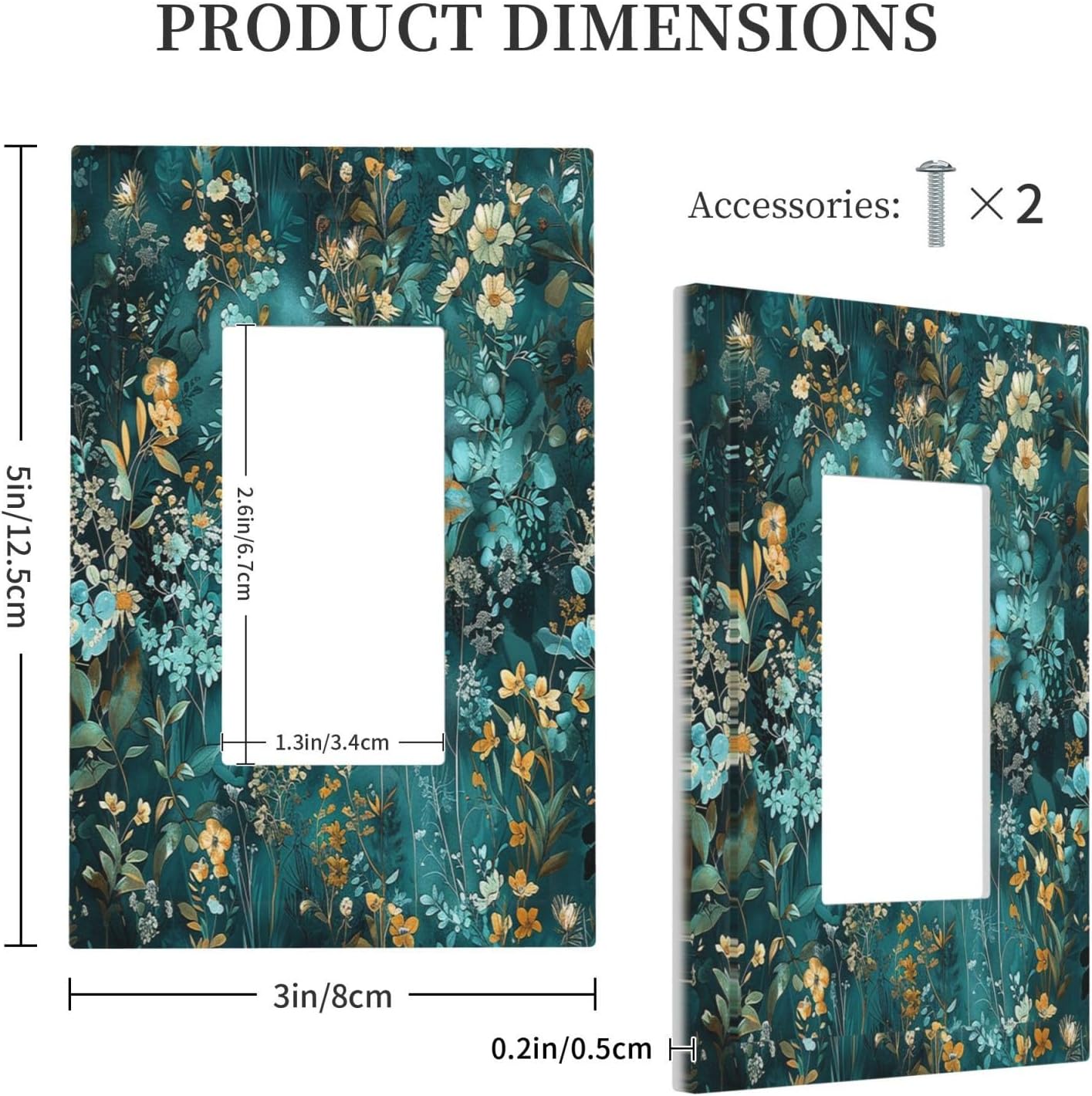 Decorative Outlet Covers Green Leaf Floral Boho Golden Flower Plant 1 Gang Single Rocker Light Switch Cover Plate Wall Plates Gfci Faceplate For Bed Room Cabin Decor