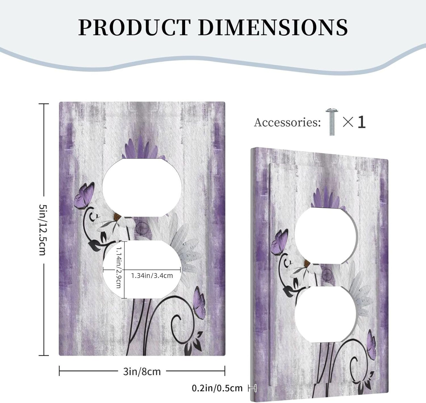 Decorative Outlet Covers Rustic White Purple Daisy Floral Flower 1 Gang Wall Plate Receptacle Duplex Light Switch Cover Plate Single Dual Plug Covers Electrical Switchplate Faceplate