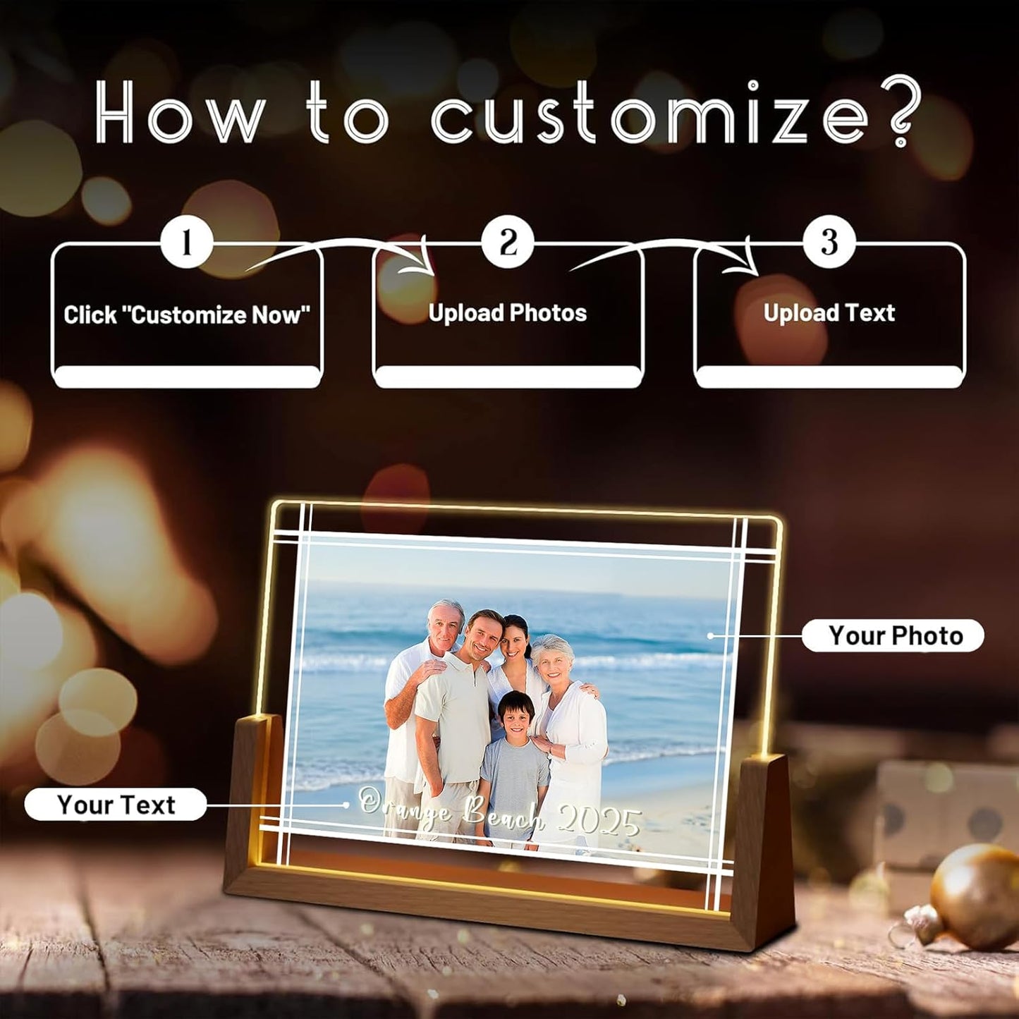 LOUISMIAA Customized Picture Frames Night Light,Decorative Plaque Anniversary Birthday Mother’s Day Father’s Day Valentine’s Personalized Gifts for Boyfriend Girlfriend Couple Same Day Shipping