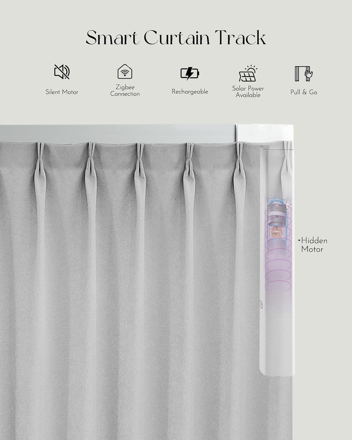 Graywind Rechargeable Smart Curtains Compatible with Alexa App Remote Control Motorized Drape for Sliding Door One-Way or Split Draw, Custom Width Up to 220" (Silver Grey)