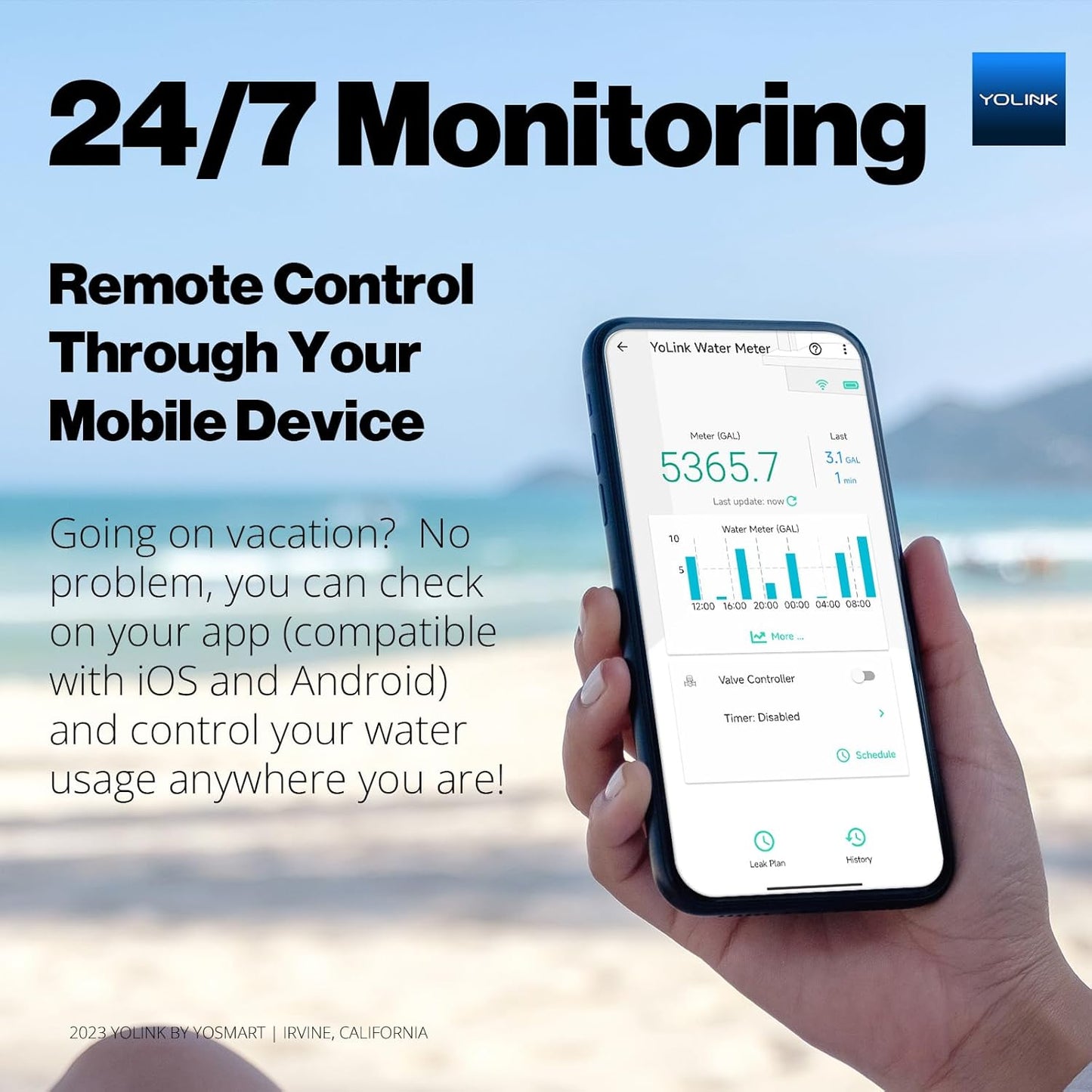 YoLink FlowSmart NSF Water Meter, Smart Water Usage Monitor and Water Leak Detection: 0.75 Inch Advanced Smart Home Water Meter, Hub Included, YS1603+YS5007