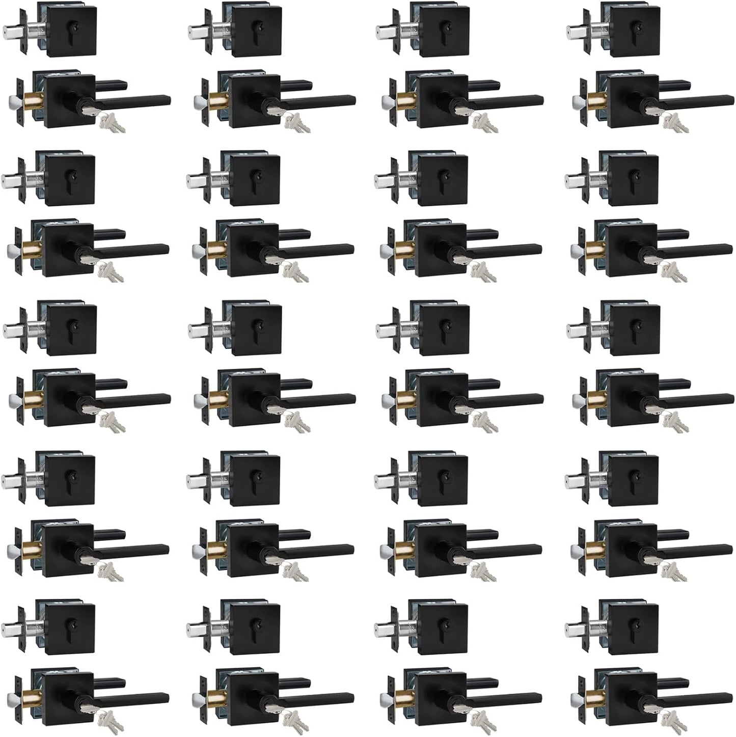 Keyed Entry Door Handle with Single Cylinder Deadbolt, Keyed Alike(Same Keys Only Per Set) Front Door/Exterior Door Lever Lockset, Matte Black, 20 Sets of Locks with 20 Sets of Different Keys