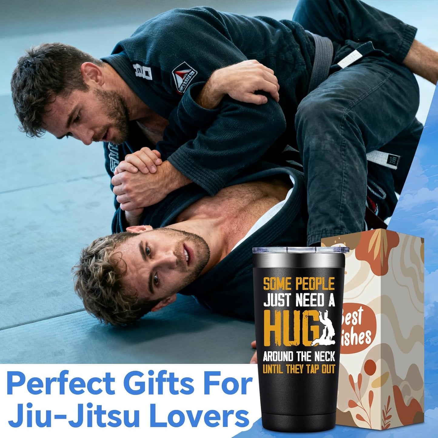 SpenMeta Christmas Jiu Jitsu Gifts for Men - Jiu Jitsu Gifts for Jiu-Jitsu Lovers, Husband, Boyfriend, Dad - 20oz Some People Just Need a Hug Around The Neck Until They Tap Out Tumbler Cup