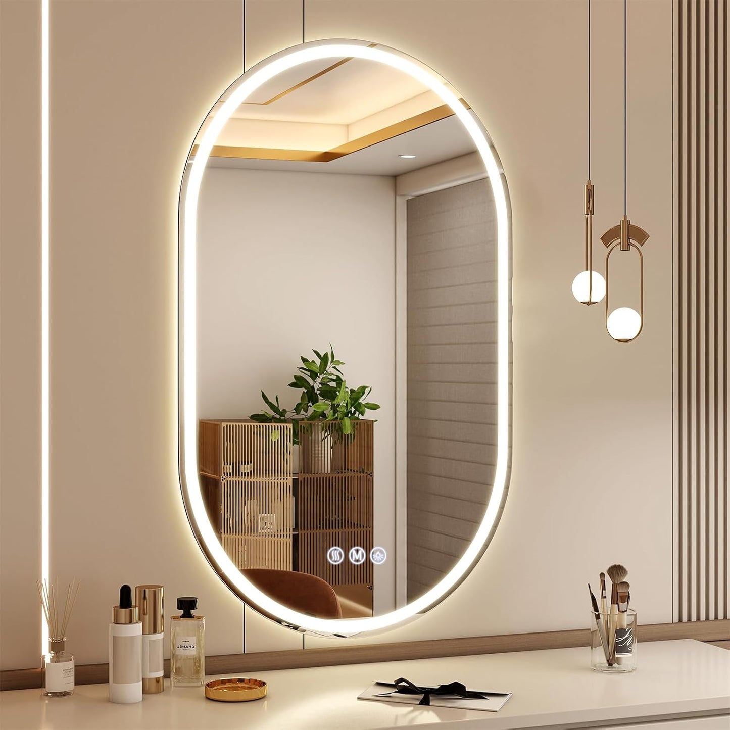 BEAUTYPEAK 48x28 LED Oval Bathroom Mirror with Lights, Anti-Fog, Dimmable, Backlit + Front Lit, Lighted Bathroom Vanity Mirror for Wall, 3 Colors, Memory Function, Tempered Glass, Shatter-Proof