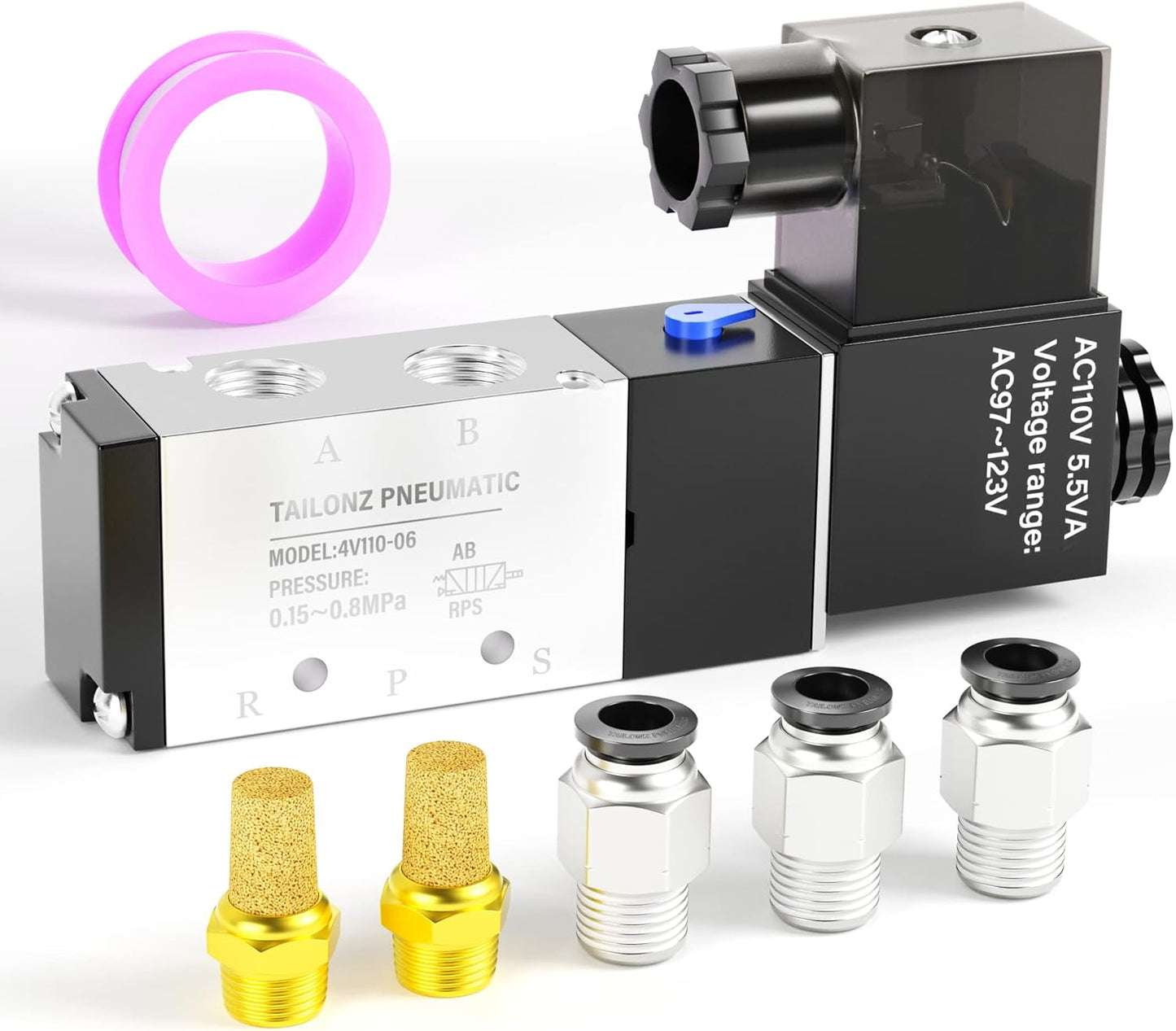 TAILONZ PNEUMATIC 1/8"NPT Solenoid Valve 4V110-06 AC110V Single Coil Pilot-Operated Electric 2 Position 5 Way Connection Type Junction Box