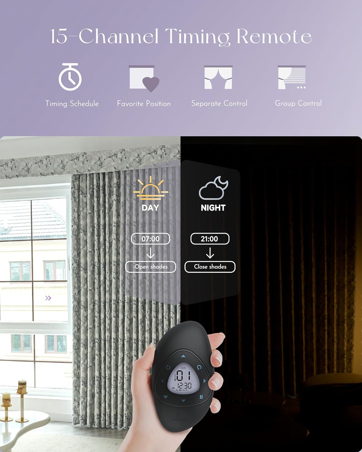 Graywind Rechargeable Smart Curtains Compatible with Alexa App Remote Control Motorized Drape for Sliding Door One-Way or Split Draw, Custom Width Up to 220" (Kapok Series)