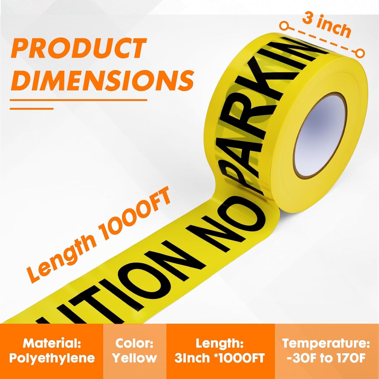 Caution NO Parking Tape – 3 Inch x 1000 Feet | Bright Safety & Hazard Tape with Bold Black Text for Construction, Events, and Dangerous Areas (Caution NO Parking, 1 Pack)