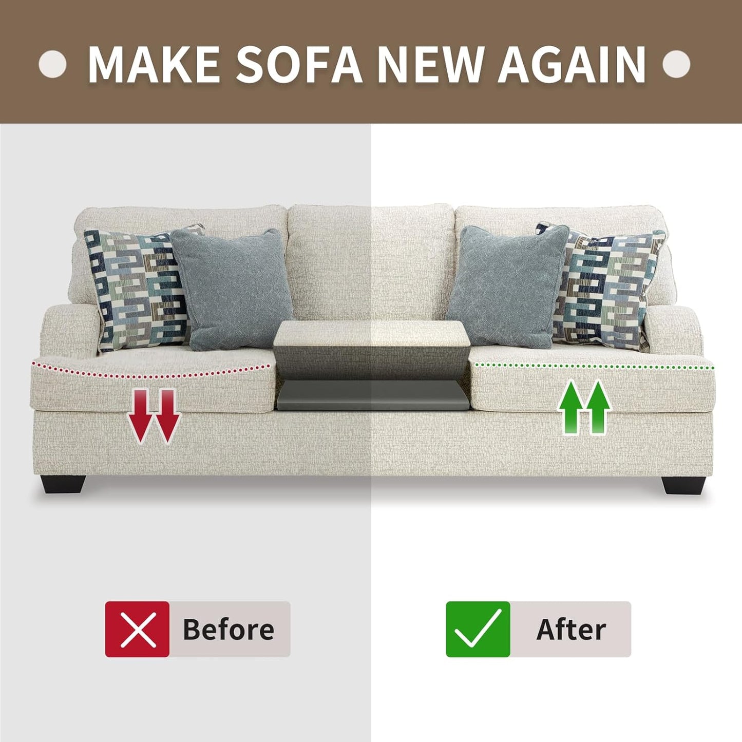 HAVARGO Couch Cushion Support High Density Foam 22X22X2.4 Inches Sofa Couch Supports for Sagging Cushions Light Grey 2Pcs with Anti Slip Mesh Fabric