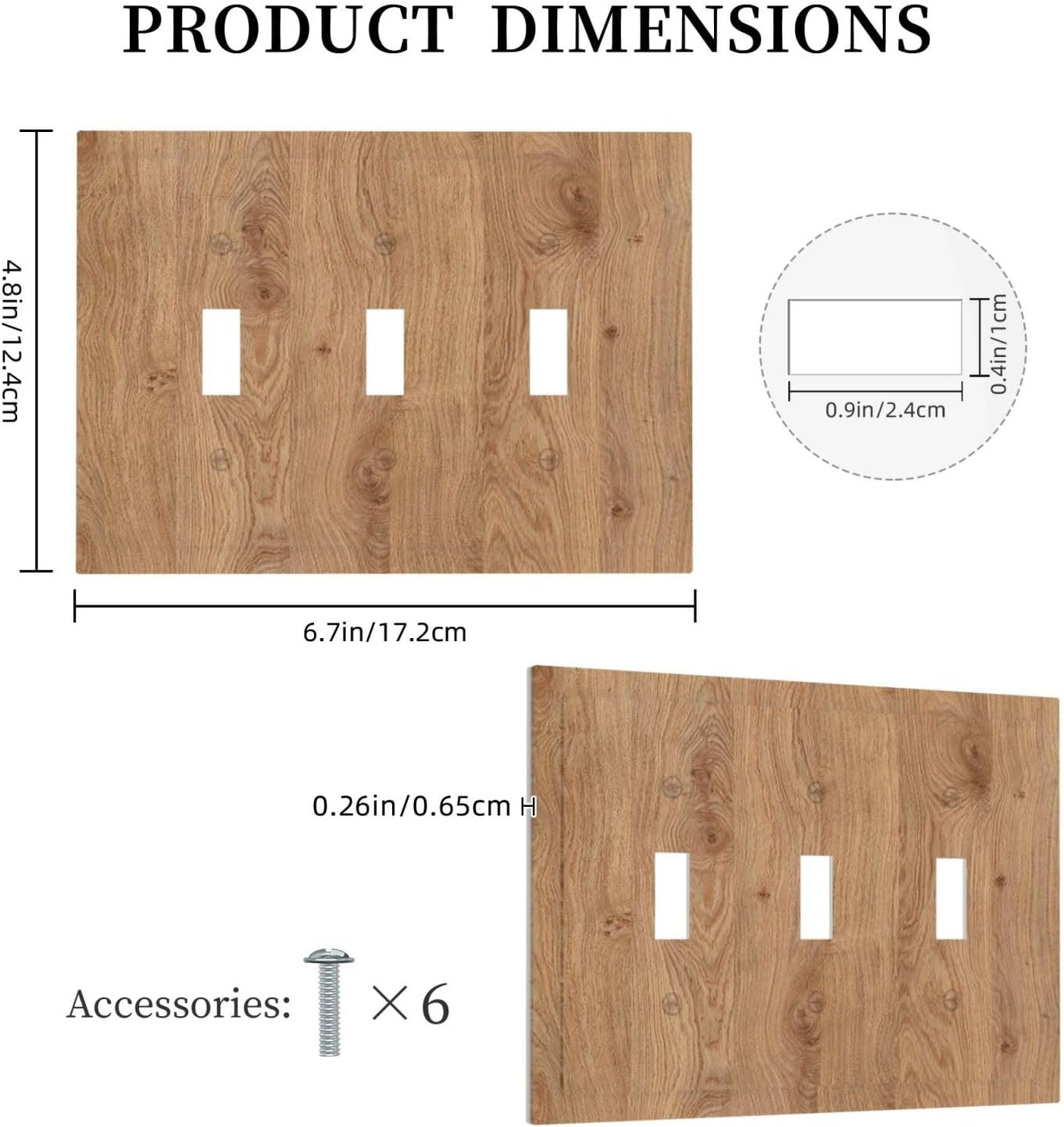Decorative Switch Plates Vintage Rustic Wood Color Brown Wood Grain 3 Gang Wall Plate Faceplate Triple Toggle Light Switch Cover Electrical Wall Panels for Farmhouse Cabin Decor