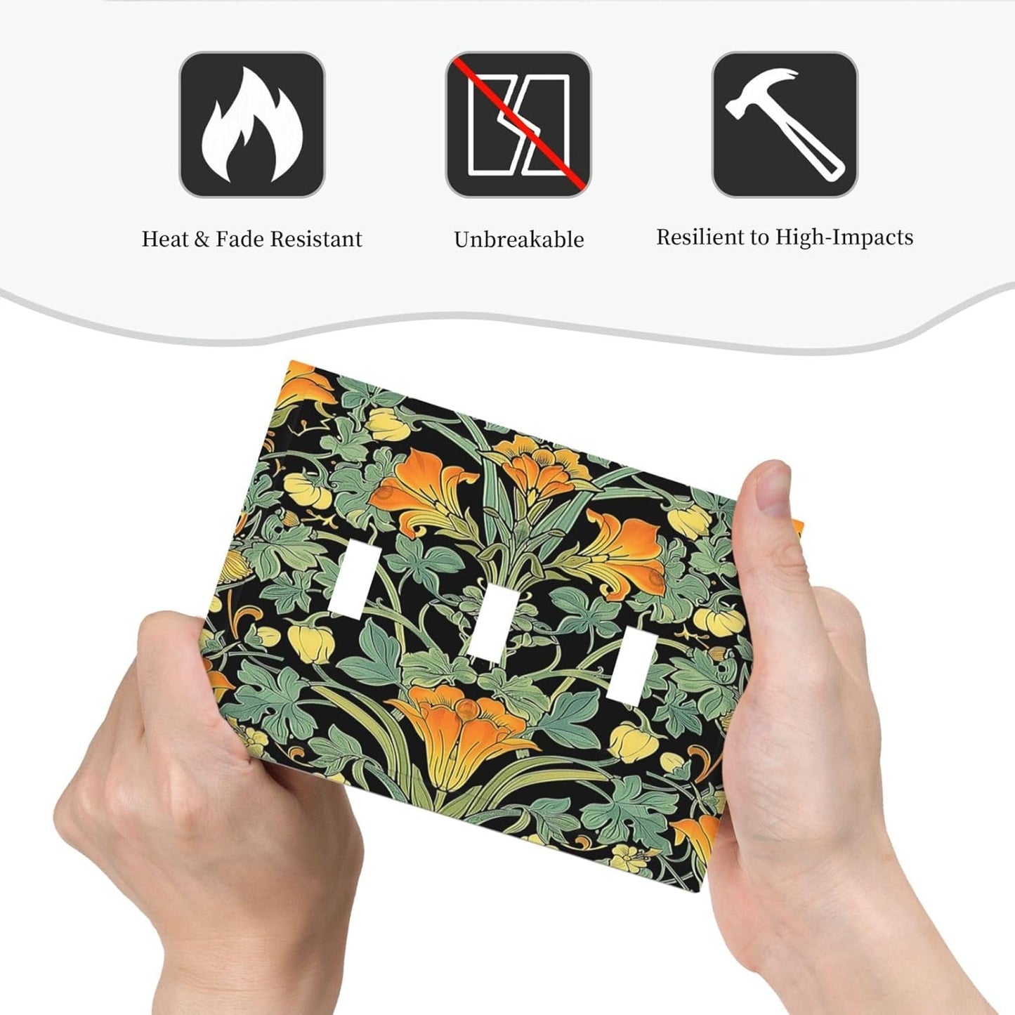 Decorative Switch Plates William Morris Vintage Floral Green Yellow 3 Gang Wall Plate Triple Toggle Light Switch Cover Faceplate Electrical Wall Panels for Bedroom Home Decor