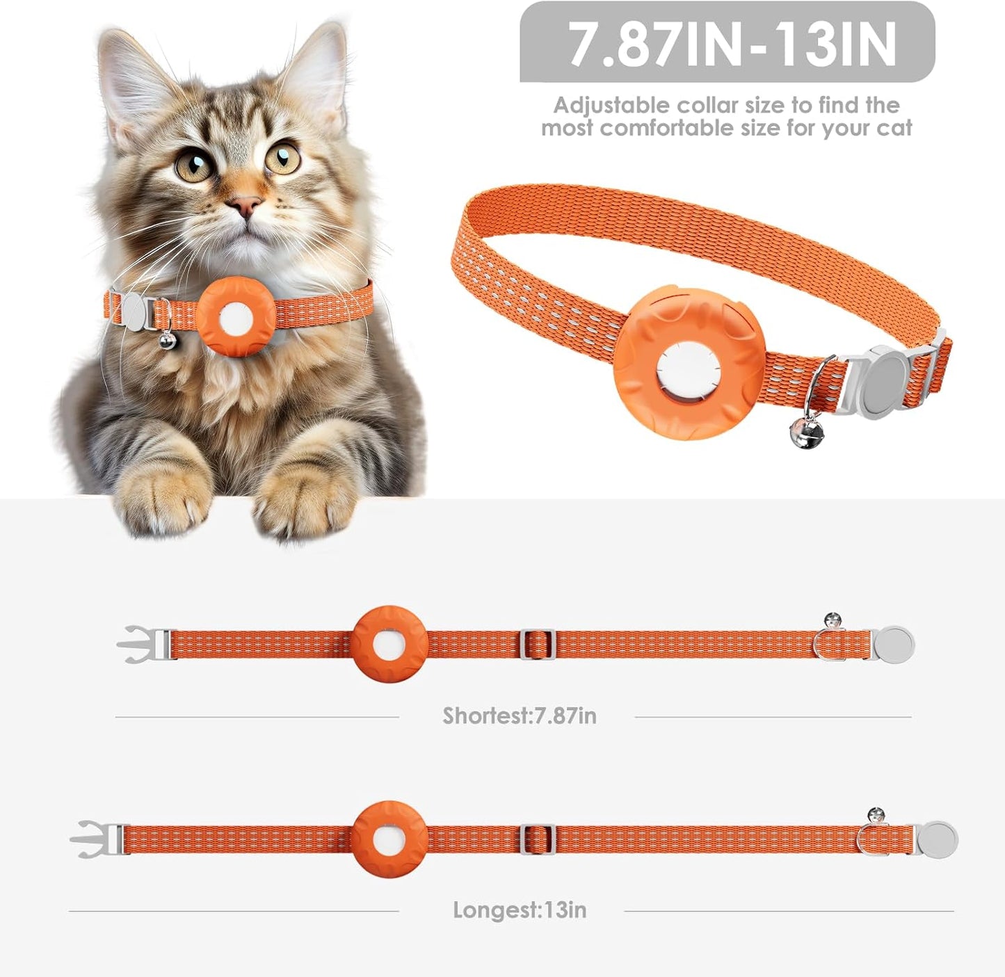 Cat GPS Tracker, Waterproof Pet Tracker for Cats, Compatible with Apple Find My App (Only iOS), Cat Tracker Collar with Safety Elastic Buckle, Works with Any Collar, No Monthly Fee, Orange