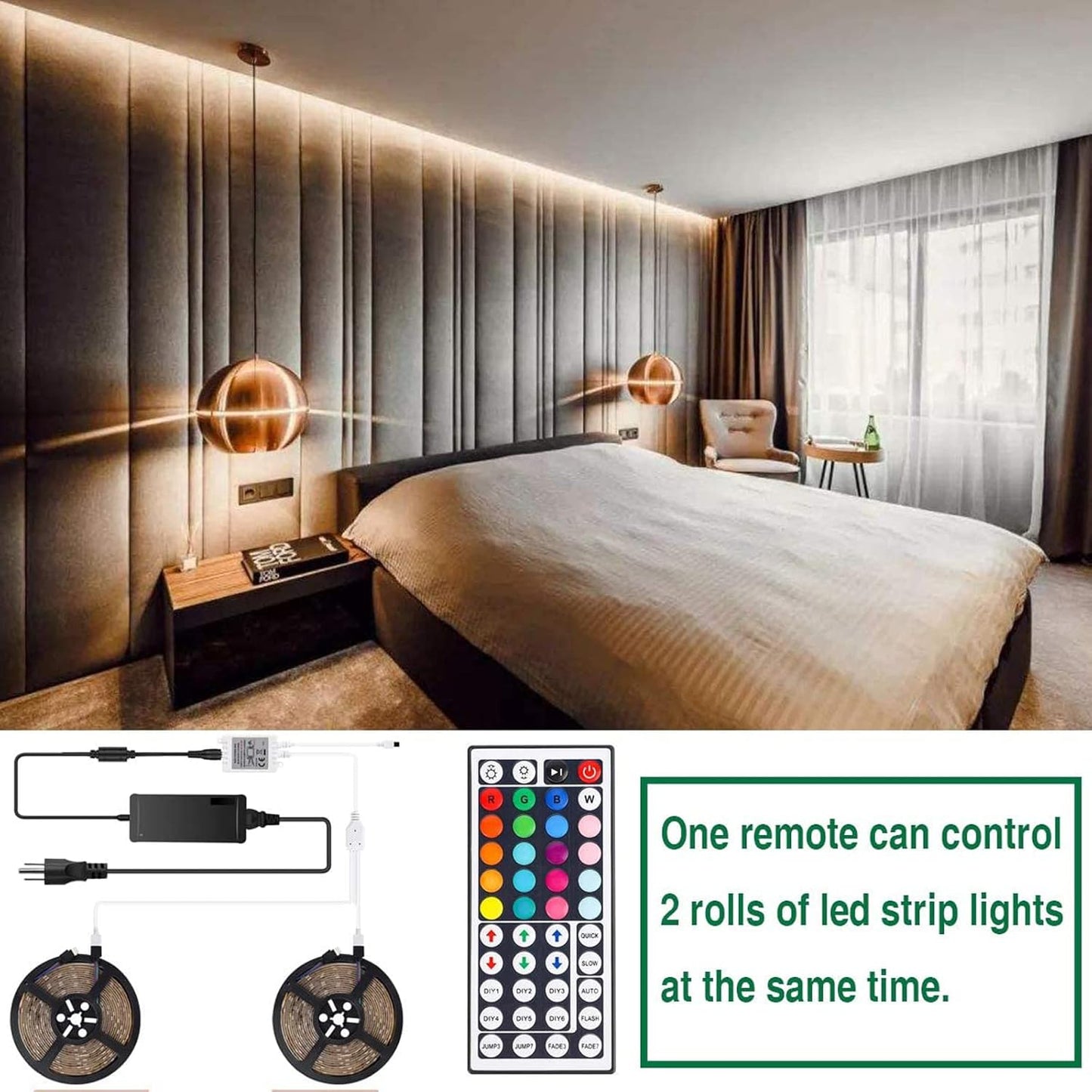 SUPERNIGHT RGB Light Strip Remote Controller, 2-in-1 4 Pin Dimming Dimmer Brightness Flash Mode Control Options for LED Tape Light,12V DC LEDs Rope Lighting (2 Ports)