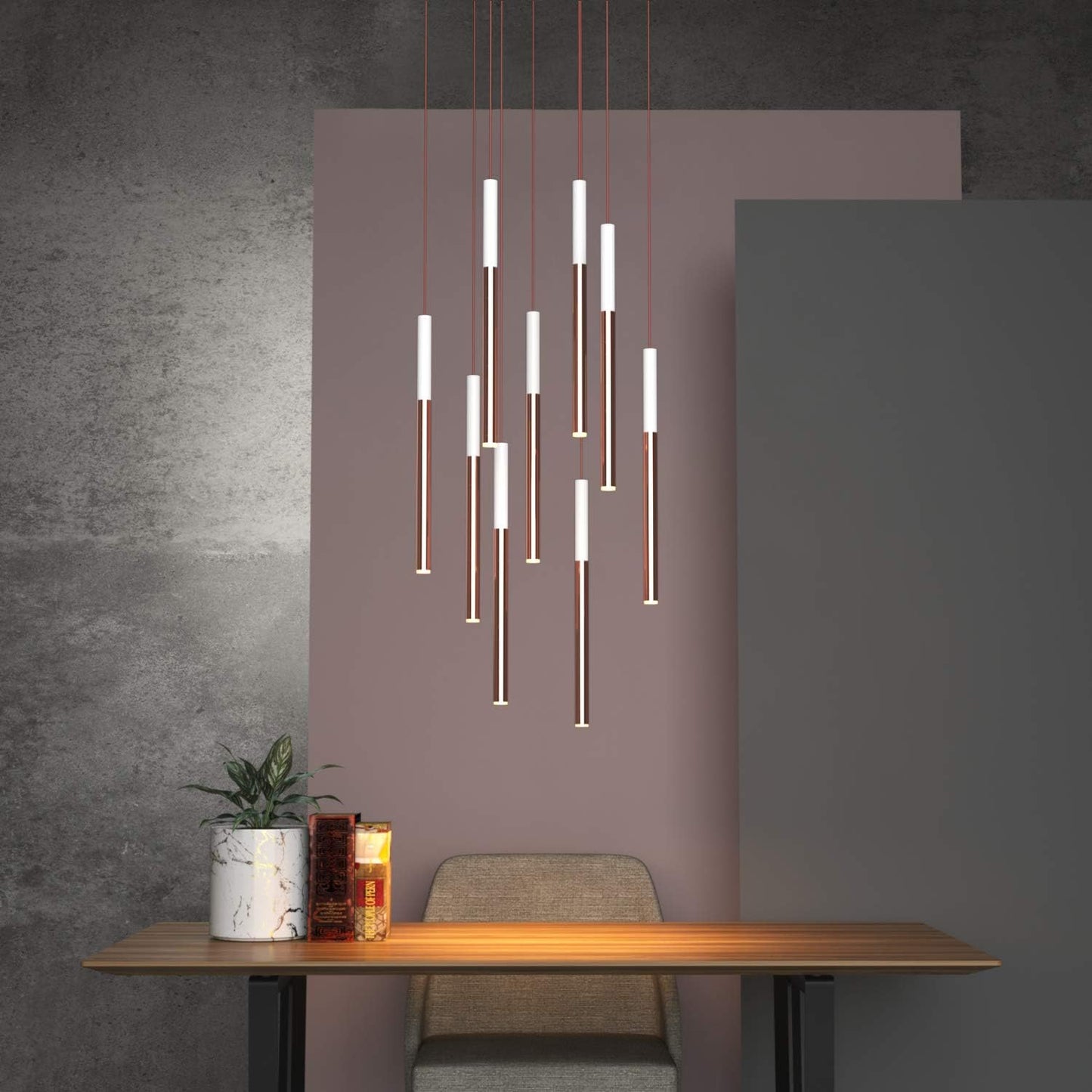 ALTAIR 9 Mini Pendant Lighting White-Copper - LED Hanging Light Fixture for Kitchen Island, Bar, Foyer - Cluster Pendants - Dimmable, Adjustable Wire, Lamp Bulb Included
