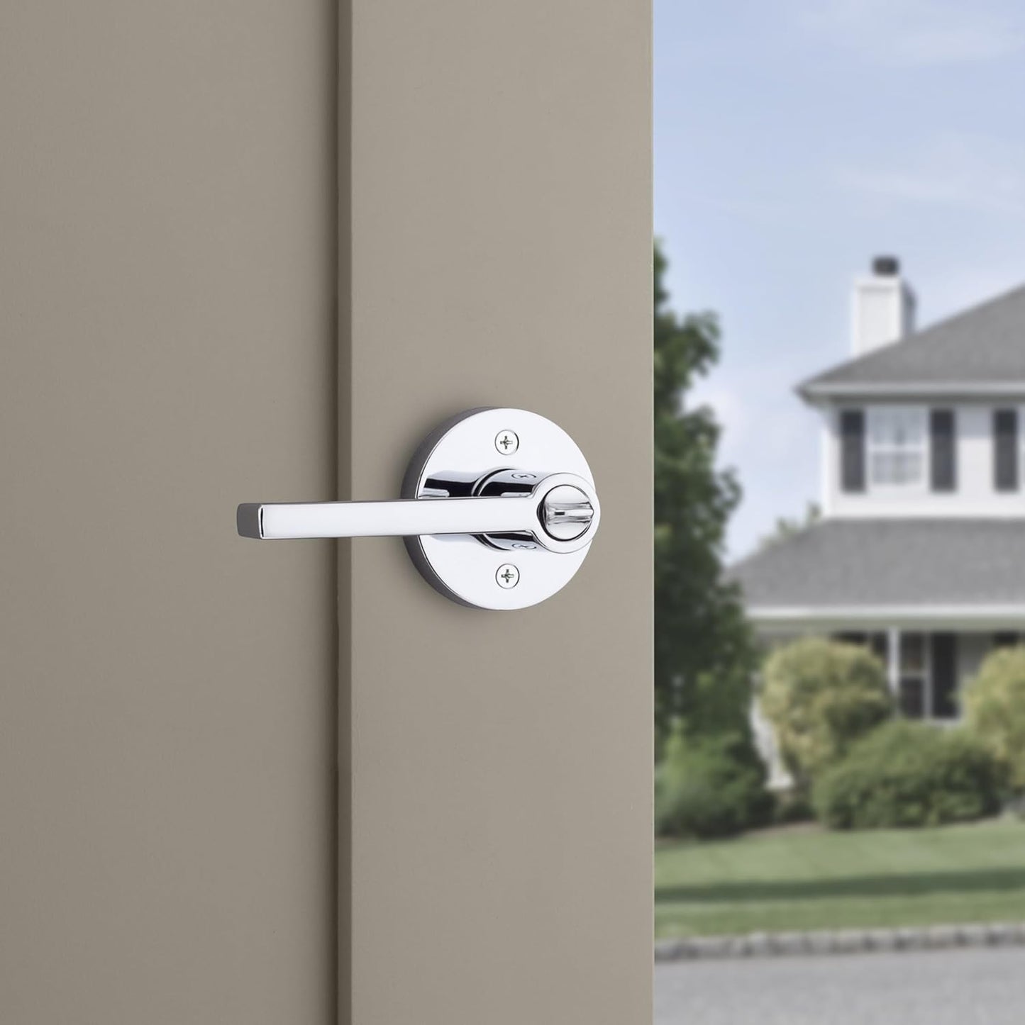 Kwikset Halifax Entry Door Handle with Lock and Key, Secure Keyed Reversible Lever Exterior, for Front Entrance and Bedrooms, Polished Chrome, 4 Pack, Pick Resistant SmartKey Rekey Security