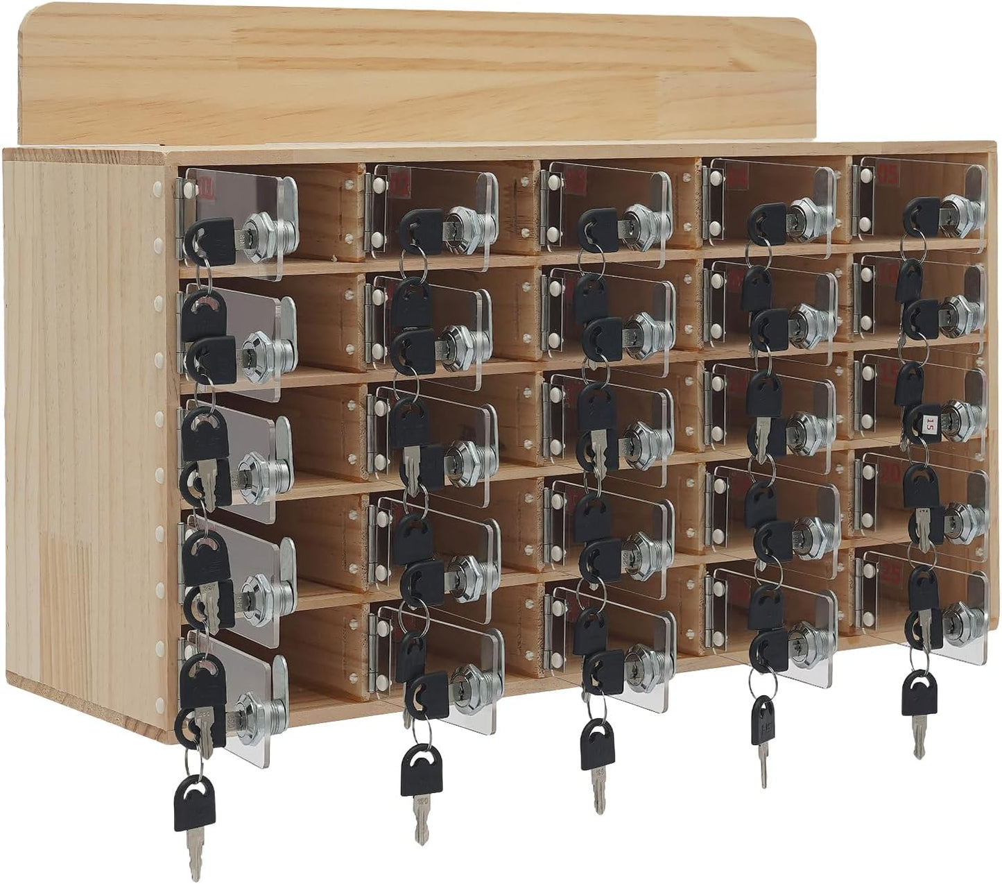 Cell Phone Locker Box 25 Slots Cell Phone Organizer Cabinet with Combination Locks Wall-Mounted Locking Cell Phone Storage Box for Classroom Office,Shool,Office (25 Slots, Wood+Acrylic)