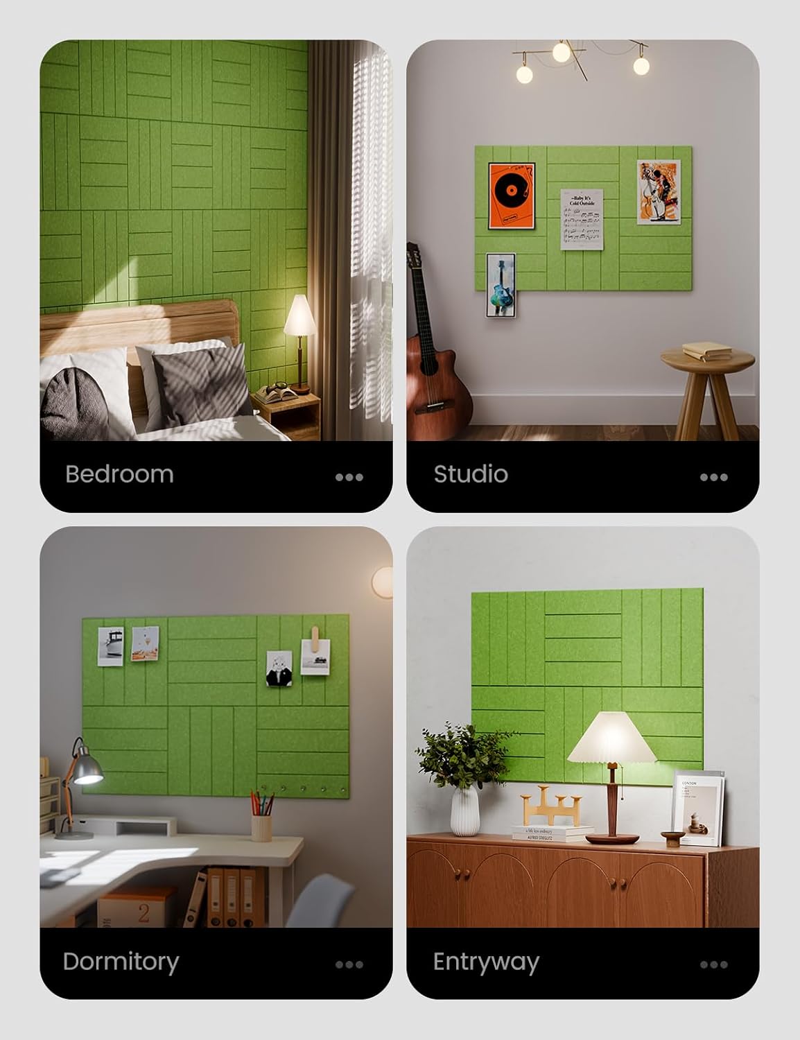 Felt Bulletin Board Tiles Large 48" x 36" Cork Board Alternative-6 Pack with 40 Adhesive Tabs, Thick Slat Wall Panels for Office Decor, Push Pin Board Wall Organizer Alternative-Kelly Green