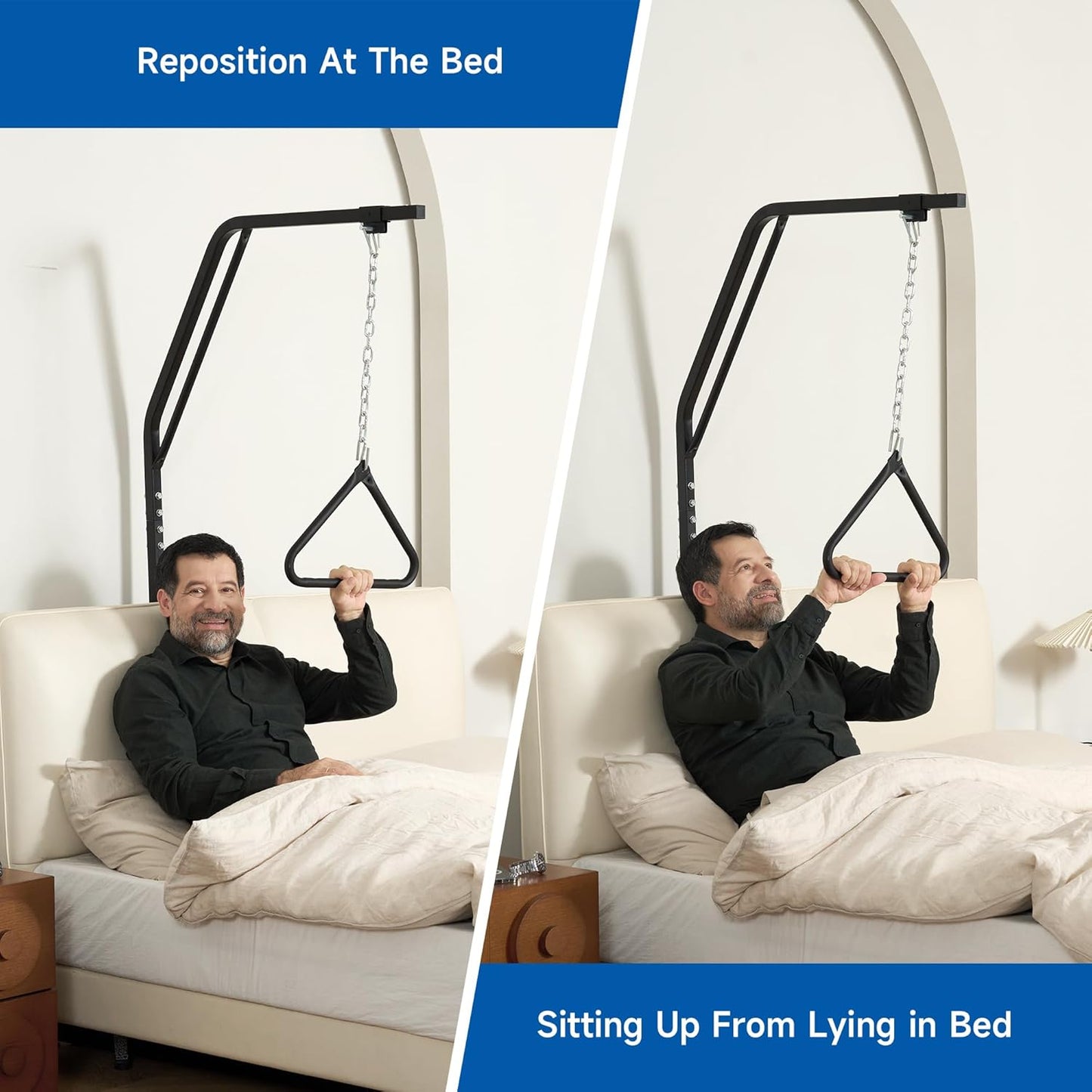 Trapeze Bar for Bed Mobility, Patient Aid Hospital Beds Triangle Pull Up Floor Stand Bar Heavy Duty Beds Trapeze for Bed Pull Up Assist for Elderly and Bedridden Patients