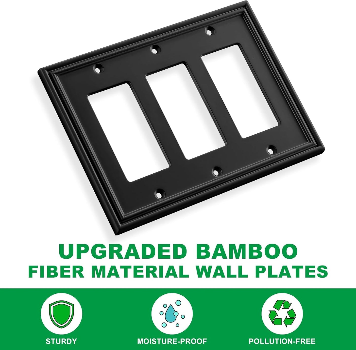 Black Modern Decorative Wall Plate Light Switch Cover Decorator Outlet Covers Rocker Switch Plates Bamboo Fiber Material Wall Plates for Kitchen Bathroom (3 Gang Triple Decorator-1 Pack)