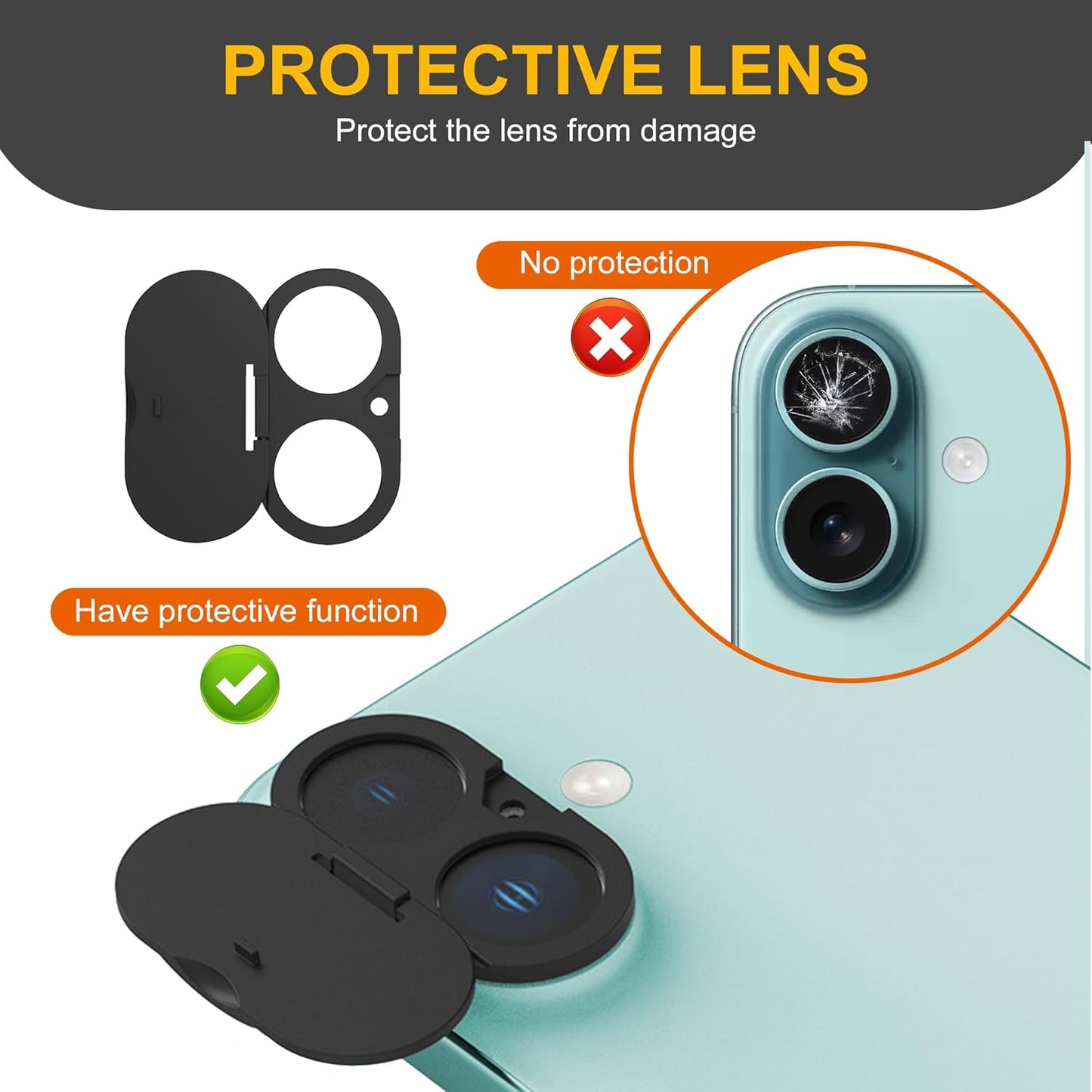 3 Pack Privacy Cover Compatible for iPhone 16/iPhone 16 Plus with 2 Front Camera Privacy Cover, Anti-Spy Camera Cover, Easy-Adhesive Design, Safeguard on iPhone 16/16 Plus,Black