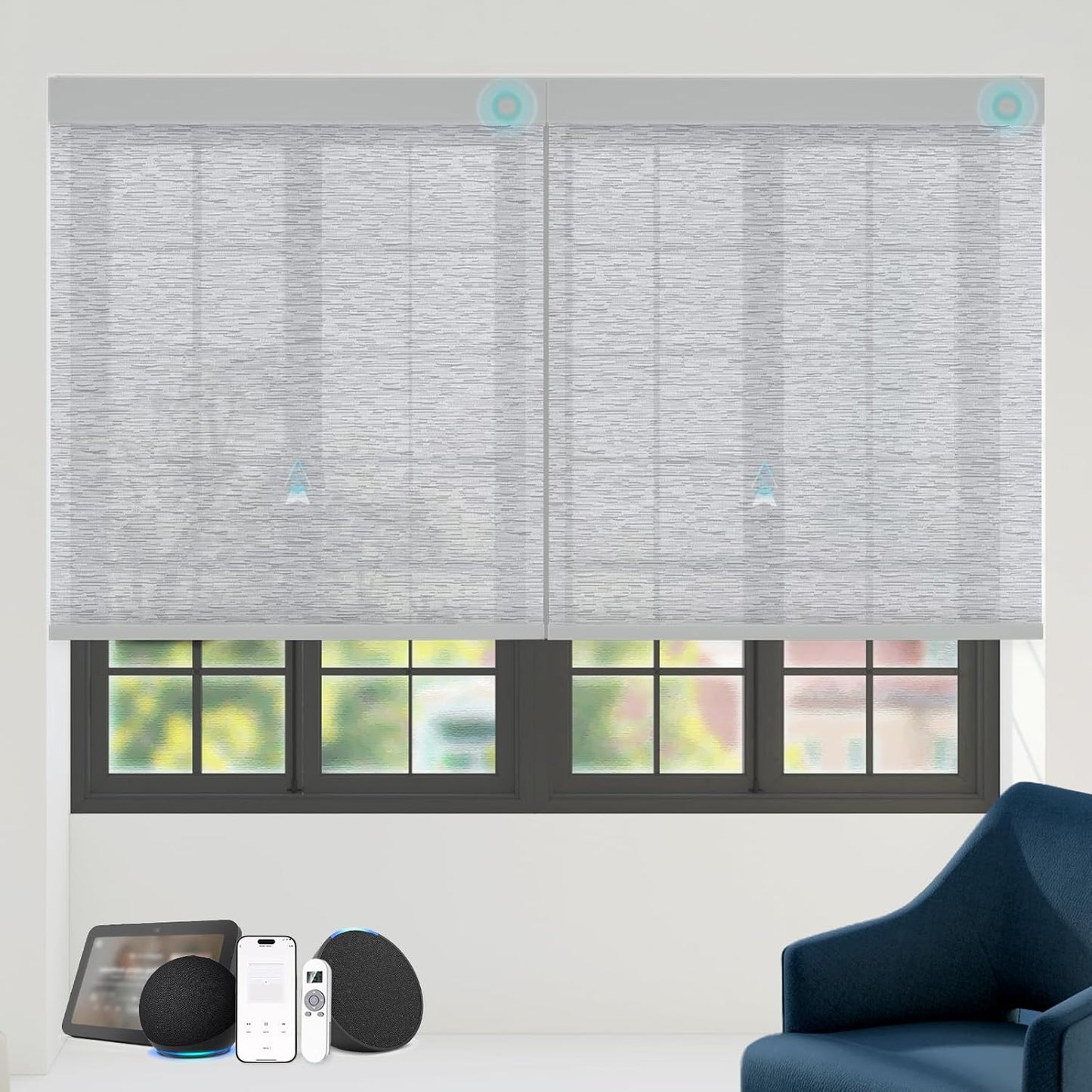Motorized Blinds with Remote Custom Size Blackout Smart Roller Shades Compatible with Alexa Google, Electric Blinds for Windows