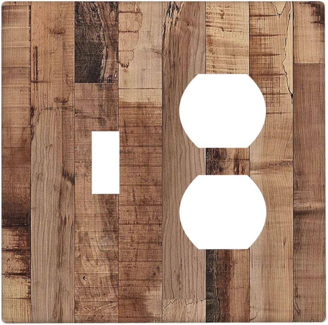 Wallplates Rustic Brown Wood Grain 1 Toggle 1 Duplex Switch Plate Electrical GFCI Faceplate Decorative Light Switch Covers for Farmhouse Kitchen Decor