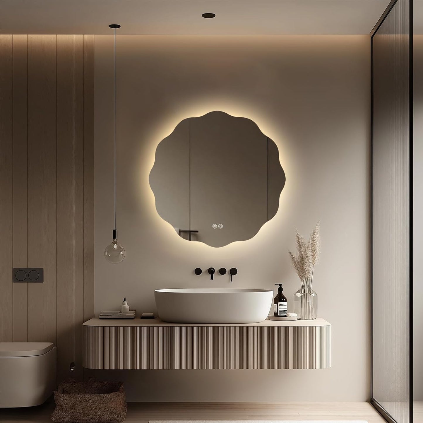 Round LED Bathroom Mirror with Lights 30", Stepless Dimmable Circle LED Mirror with 3 Colors, Anti-Fog, Memory, Frameless Smart Vanity Mirror