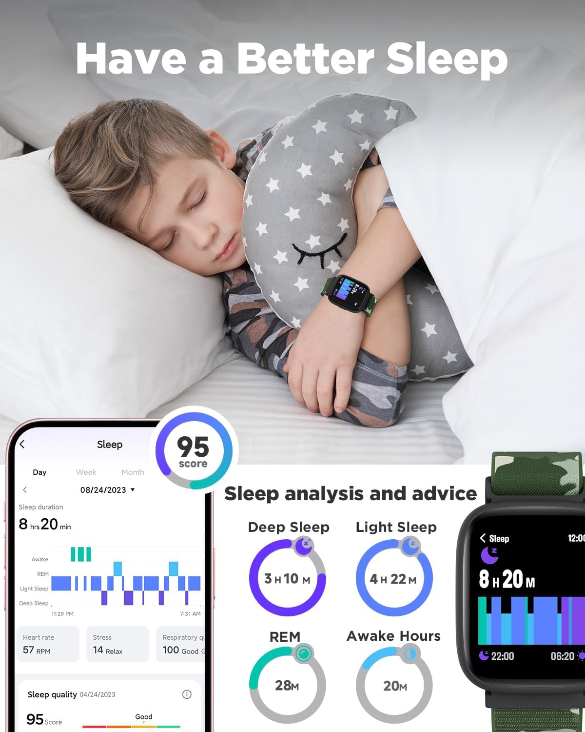 BIGGERFIVE Smart Watch for Kids, 1.8" Fitness Tracker Watch Pedometer, Heart Rate, Sleep Monitor, IP68 Waterproof, Calorie Step Counter, Puzzle Game with/without APP for Girls Boys Teen 5-16, 2 Straps