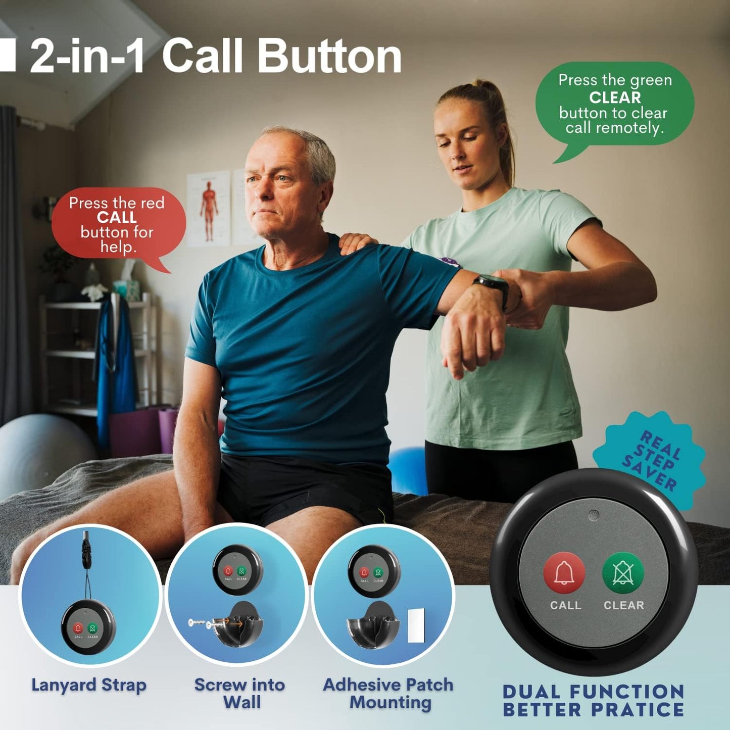 Wireless Call System Nurse Call System with 5 Dual Function Call Buttons and 1 Central Monitoring Unit for Clinic Restaurant Nursing Home Patients Caregiver Residents