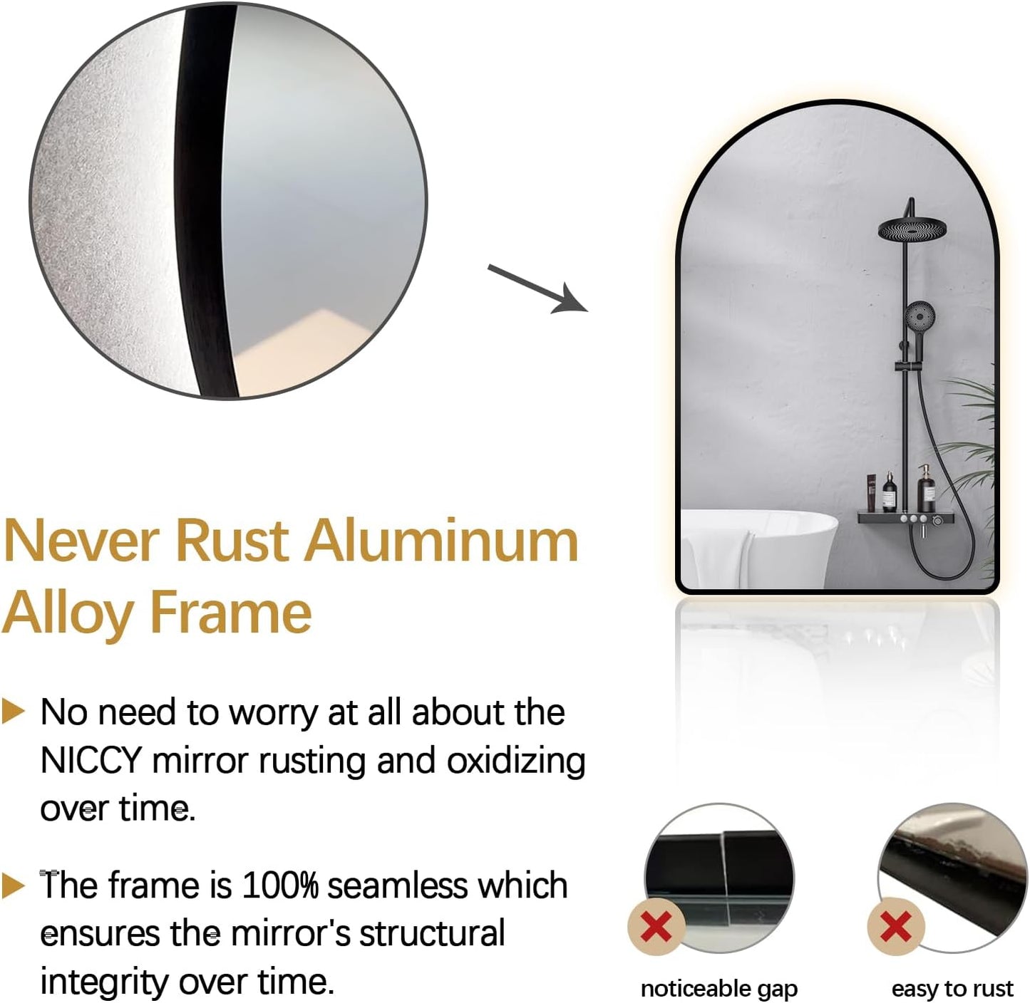 Niccy Arched LED Lighted Bathroom Mirror, 32x20 Inch Backlit Vanity Bathroom Mirror with Lights Brushed Black Framed Wall Mounted Mirrors with 3 Color Shatterproof Arch Smart Fog Free Mirror