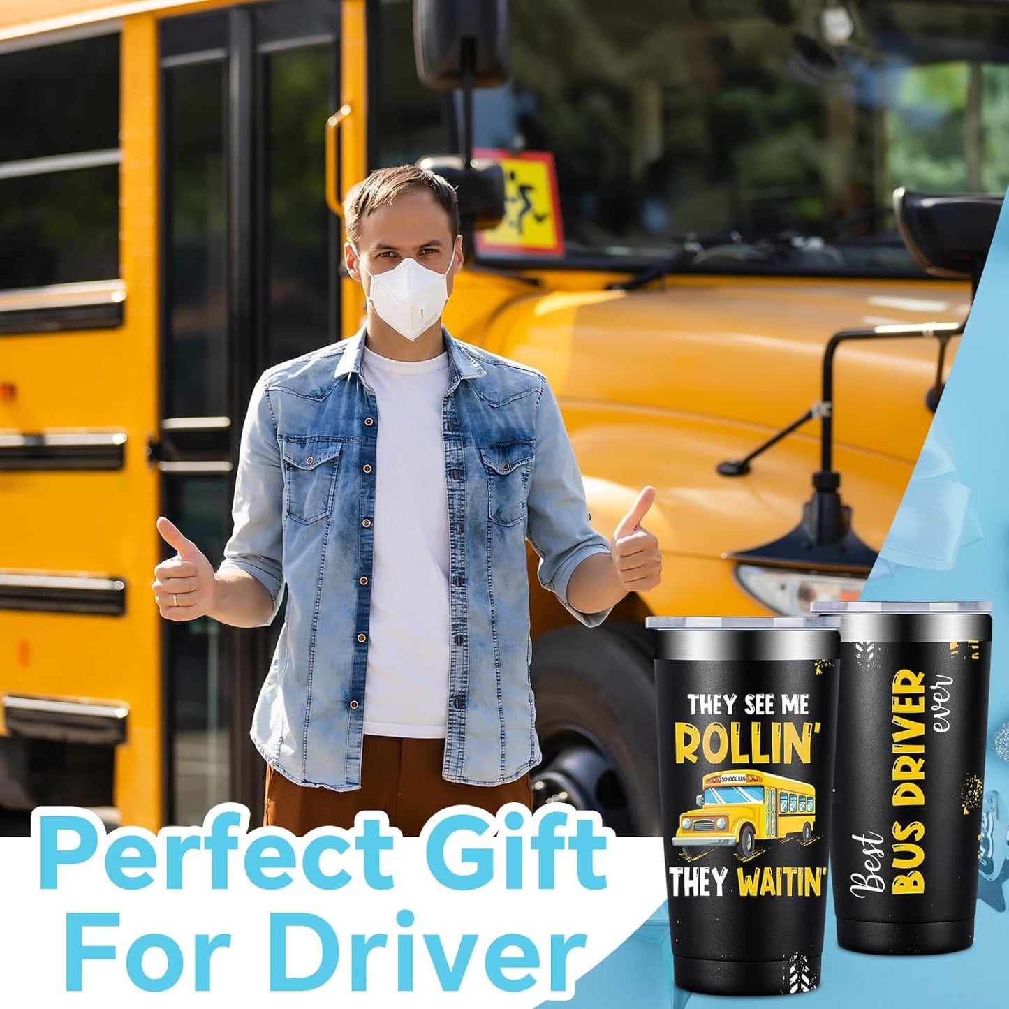 Fufandi Bus Driver Gifts - Bus Driver Christmas Appreciation Gifts for Men Women - School Bus Drivers Gift, Back To School Cup - Tumbler Cup 20oz
