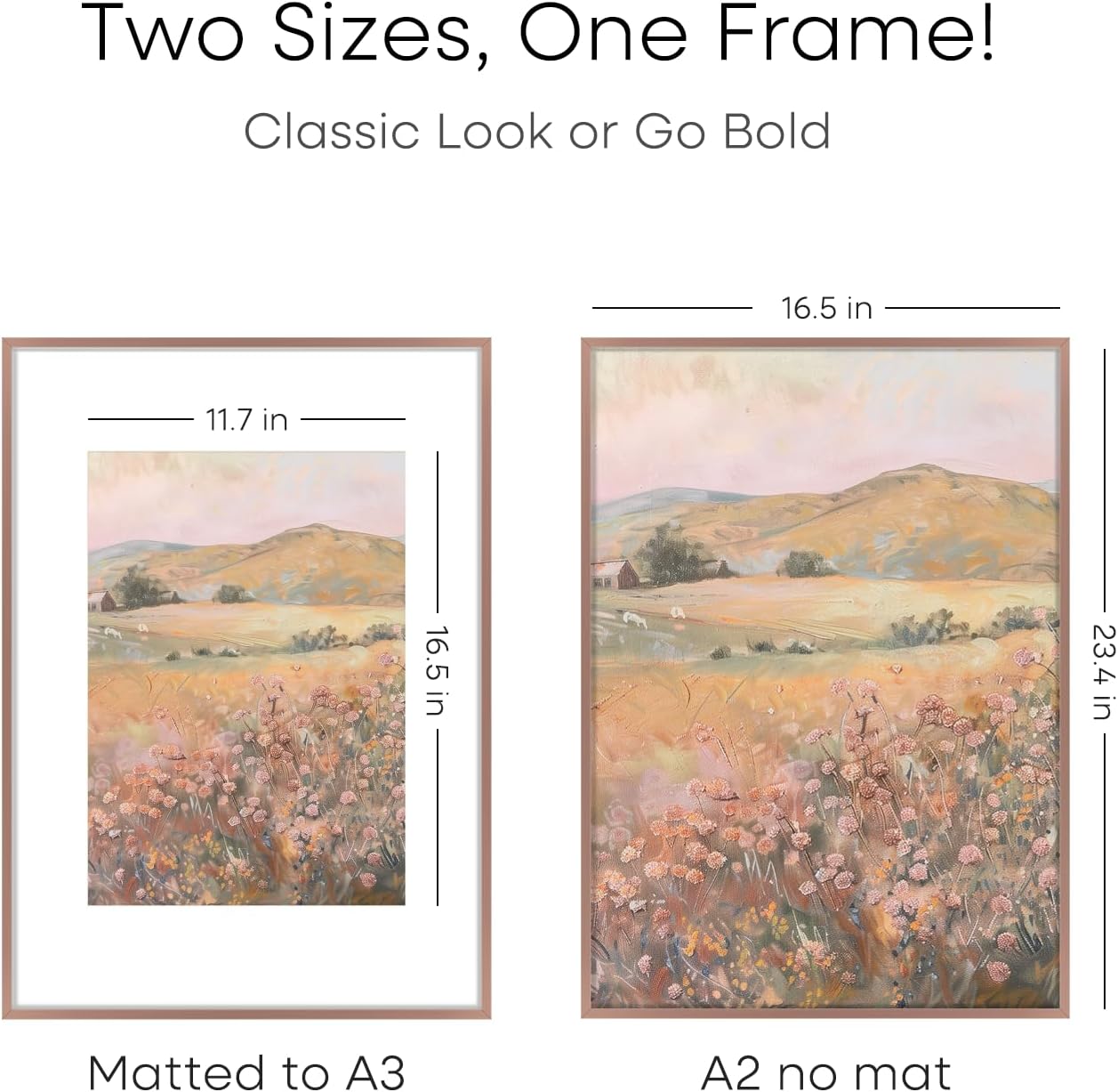 Homeforia A2 Picture Frame Mocha, High End Metal 16.5 x 23.5 inch Poster Frames with Mat 11.7 x 16.5 for Photo, A2 Size Frames Matted to A3 Print, 16.5 by 23.4 Hanging Frames, Tempered Glass, Set of 1