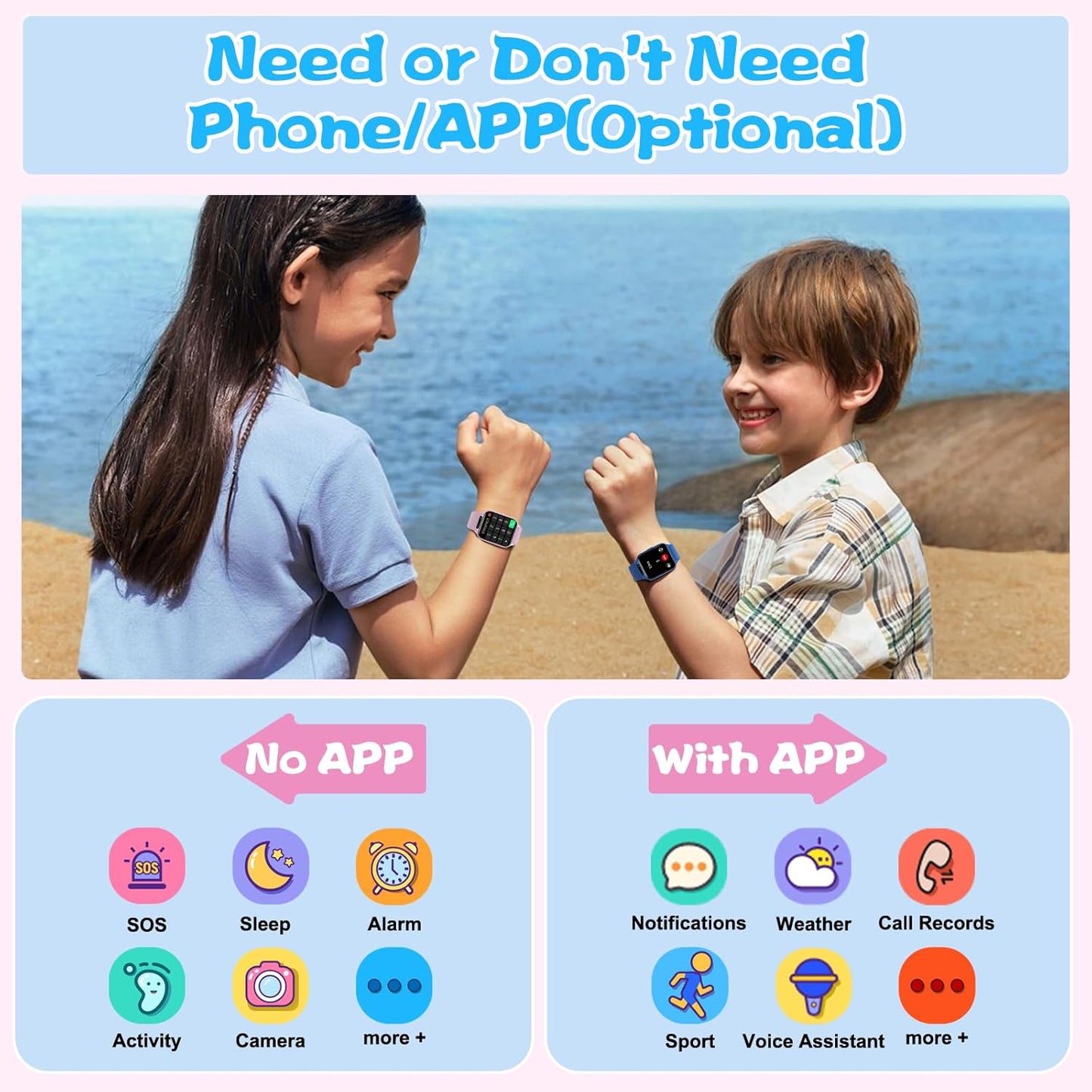 Smart Watch for Kids, 1.85" Fitness Tracker with Heart Rate, Sleep Monitor, IP68 Waterproof Smartwatches with Video Music, Pedometer, Game, NO APP/Phone, Gift for Boys Girls. (Classic, Black)