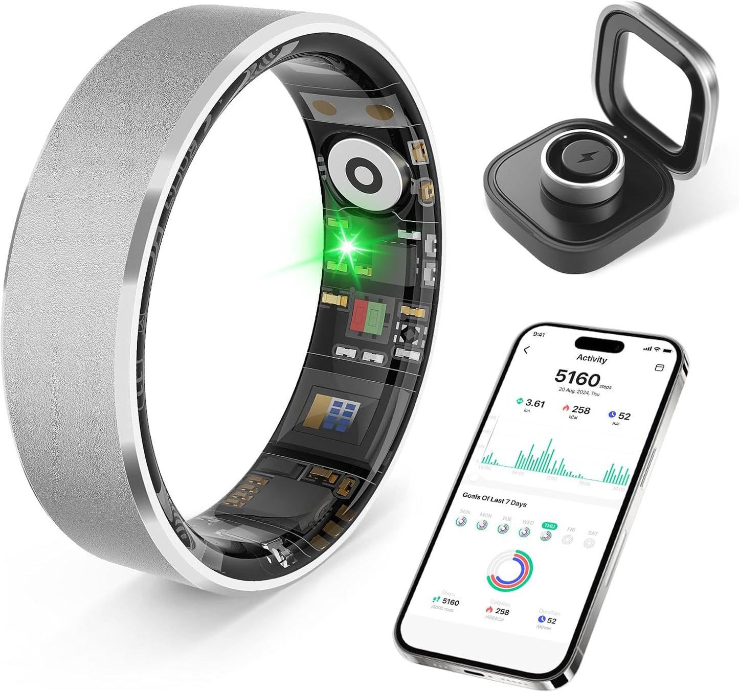 Smart Health Ring, Featuring Stress and Sleep Monitoring Functions, Compatible with iOS and Android, Waterproof Fitness Tracker for Women & Men, No Subscription Fee. (Brushed Silver, 10)