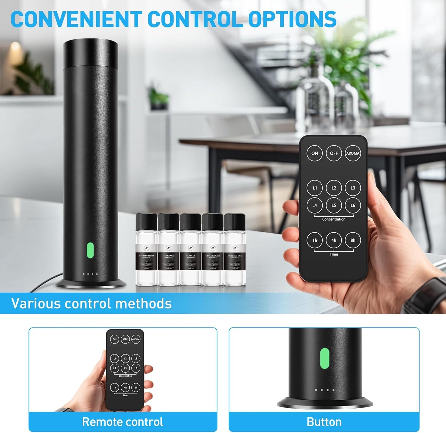 Waterless Scent Diffuser Starter Kit - 1000 Sq Ft Coverage, Hotel Scent Diffuser, Essential Oil Diffuser Large Room, Included 5 Scent Oils, Remote Control, Rosepink