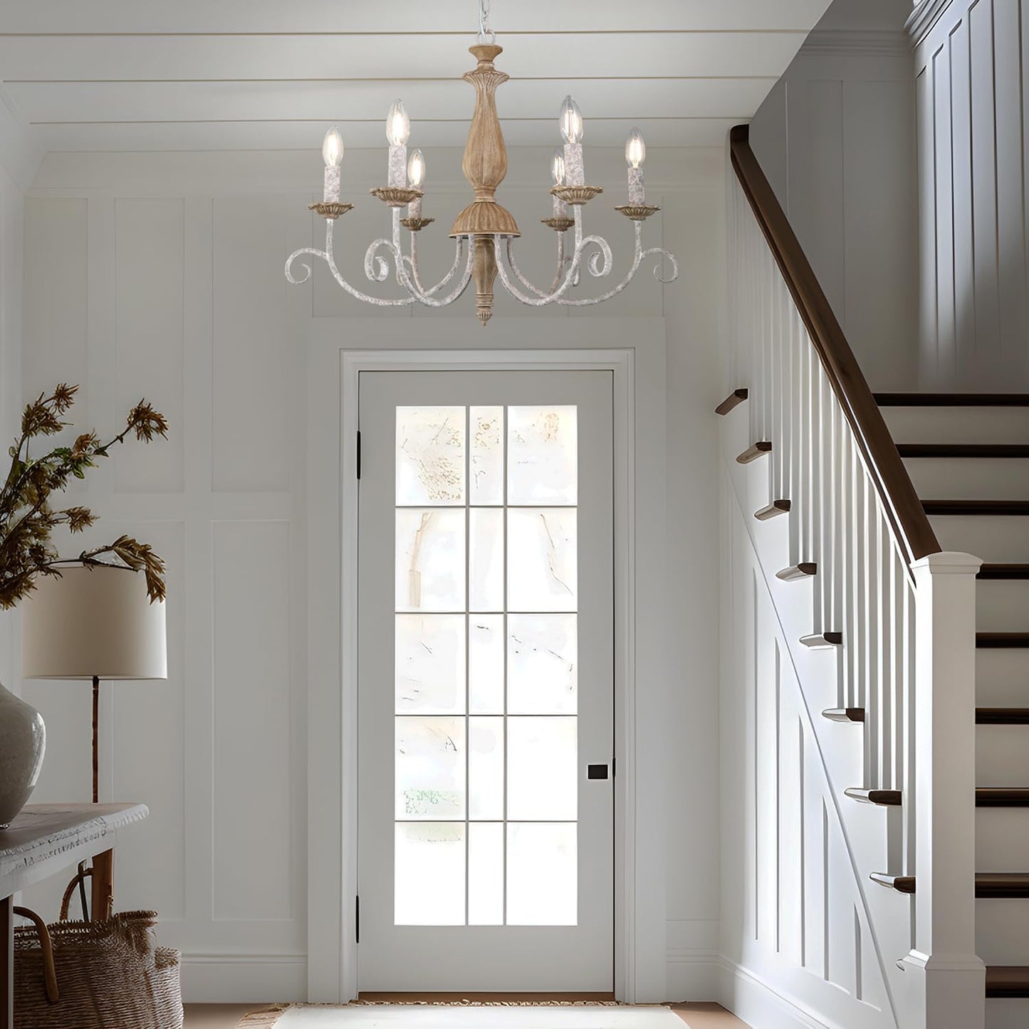 French Country Chandelier,6-Light Farmhouse Vintage Antique Brown Metal Chandelier Pendant Light Fixtures for Kitchen Island Dining Room Living Room Foyer Entryway Office