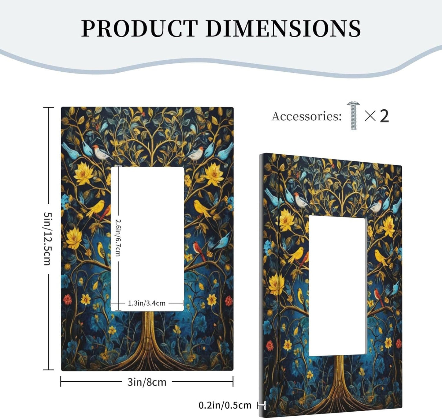 Gold Tree With Birds Flowers on Branches Single Decora Outlet Wall Plate 1 Gang Rocker Decorative Switchplate Faceplate GFCI Light Switch Covers for Home Living Decor