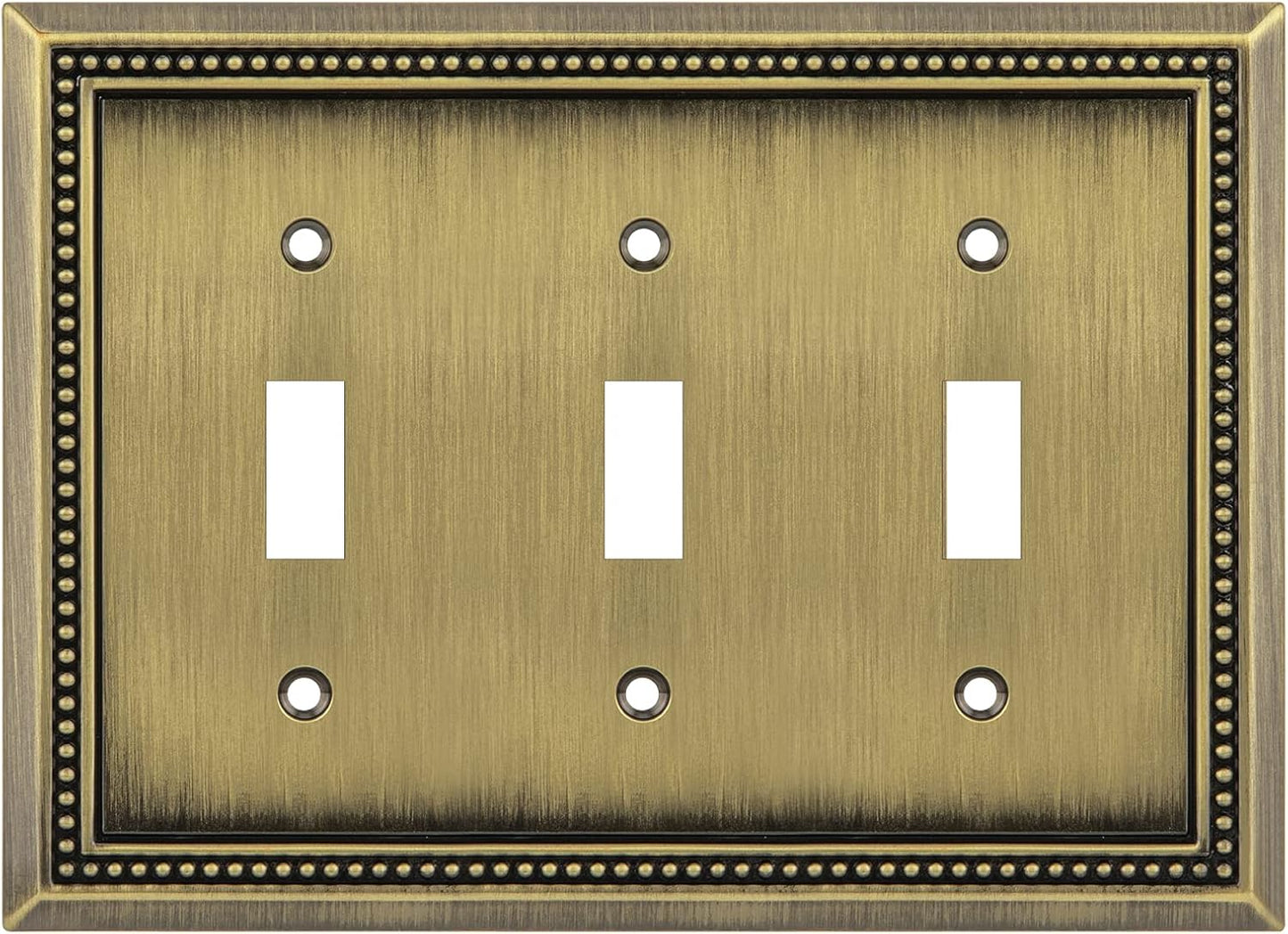 Henne Bery Sunken Pearls Heavy Duty Decorative Wall Plate Switch Plate Outlet Cover (Triple Toggle, Antique Brass)