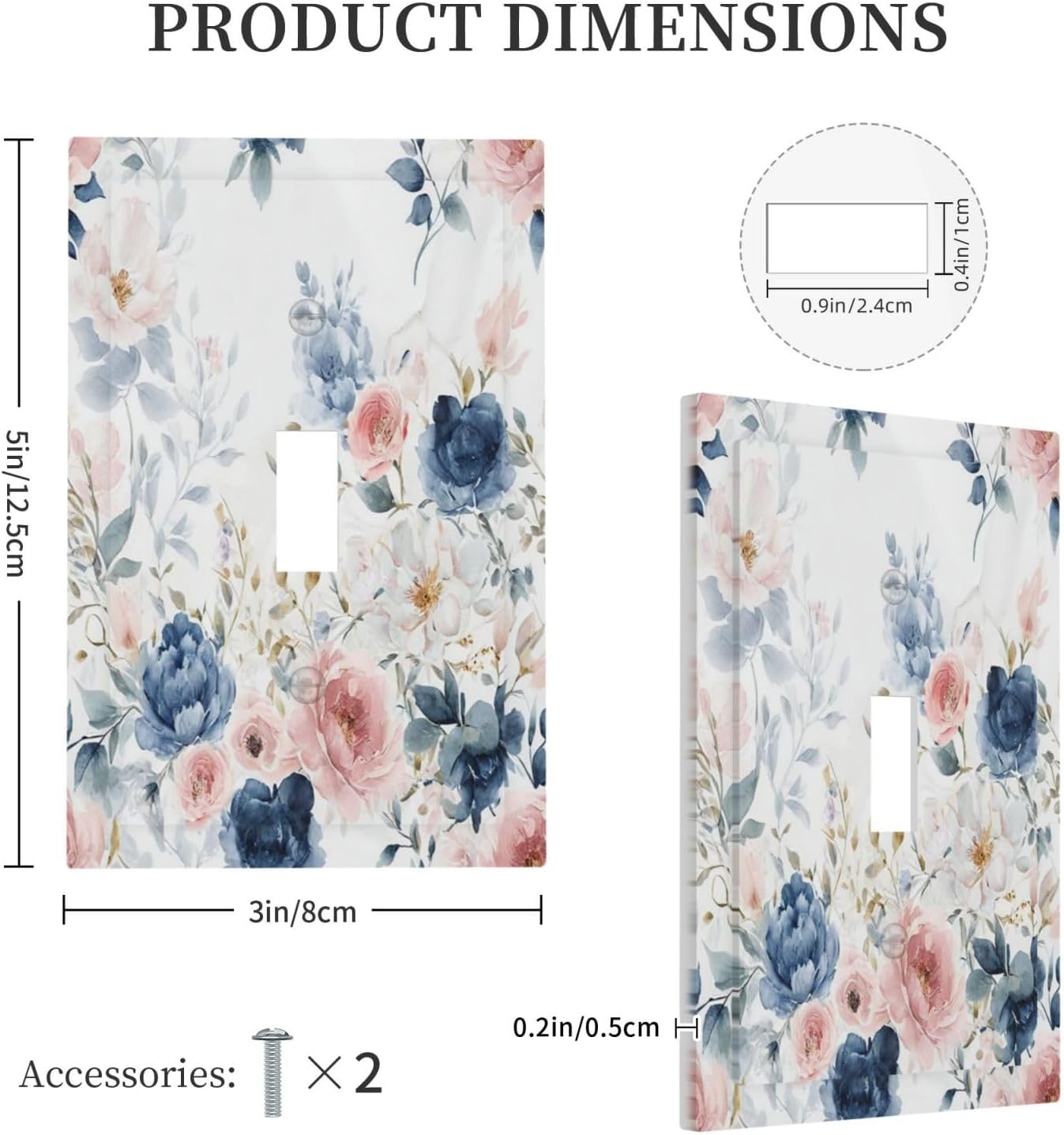 Elegant Watercolor Pink Blue Flowers Floral Single Toggle Light Switch Cover plate Outlet Cover Decorative Switchplate Wall Plates Electrical Panel Cover for Bathroom Living Room 5 X 3 IN