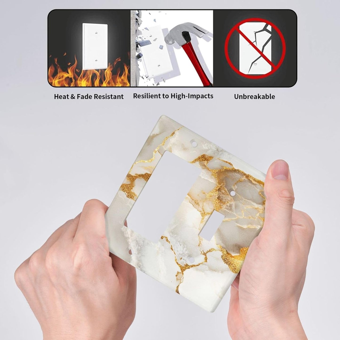 Gold Marble Crack Simple Abstract Print Outlet Covers 1 Toggle 1 Rocker Combination Decorative Wall Plate Electrical Switch Plates Light Switch Cover Plate for Bathroom Kitchen Home Decor