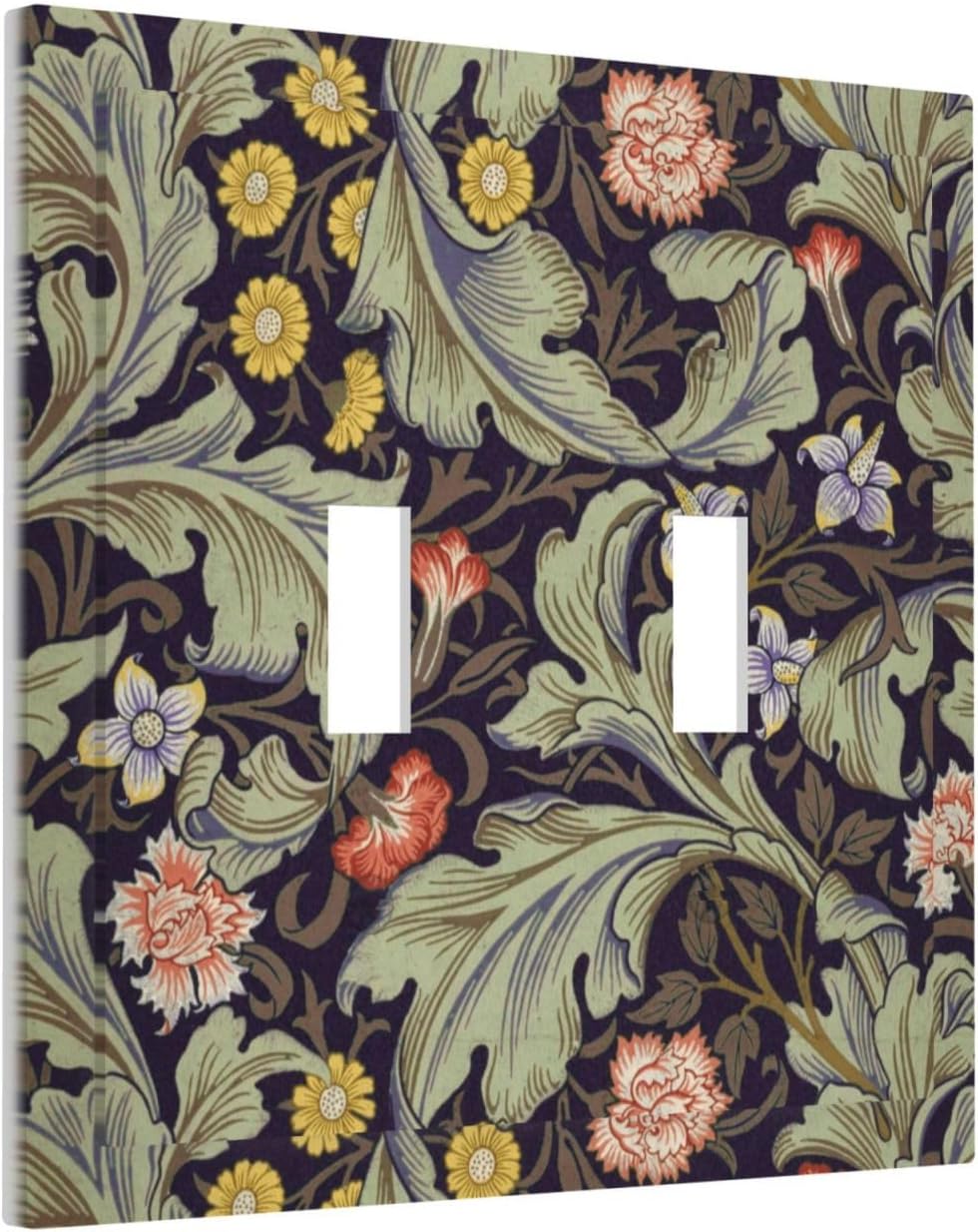Boho William Morris Floral Green Leaves Flower Decorative Switch Plates 2 Gang Double Toggle Outlet Light Switch Cover Wall Plate Electrical Faceplate for Farmhouse Home Decor