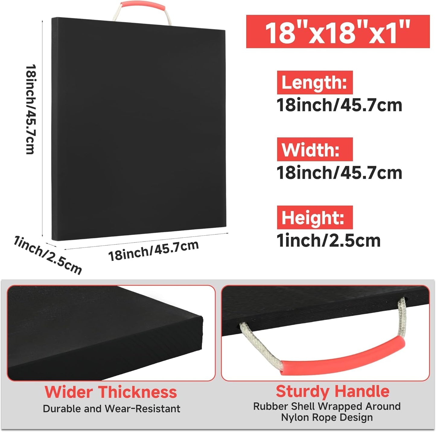 2 Pcs RV Outrigger Pads, 18" x 18" x 1" Non-Slip Rv Stabilizer Jack Pads with Handle, Heavy Duty Rv Pads for Leveling Jacks Blocks for Truck Trailer Crane Wrecker Service Truck, Black