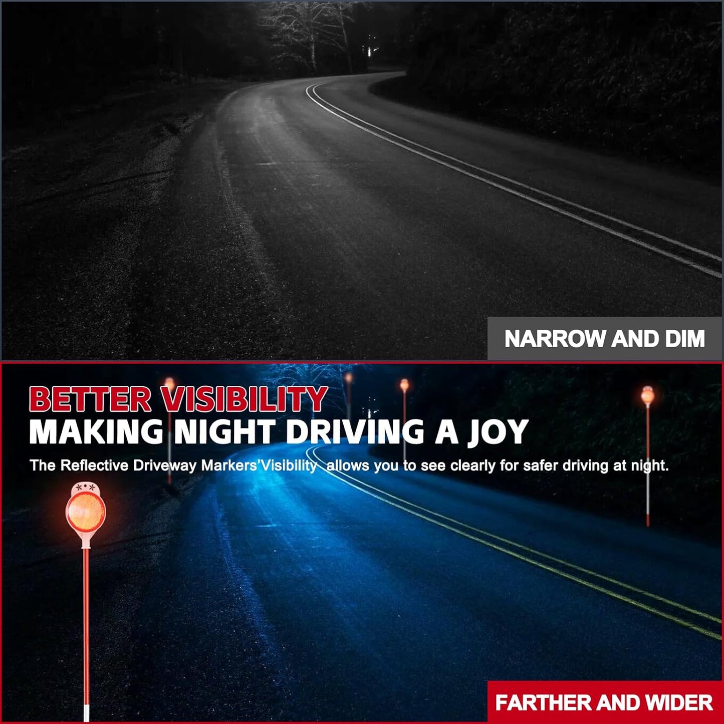 4 Pack Driveway Markers,48 Inch Steel Metal Double Sided Driveway Reflectors,High Visibility Reflective Driveway Markers Snow Stakes for Snow Plowing,Parking Lots,Walkways,Landscape