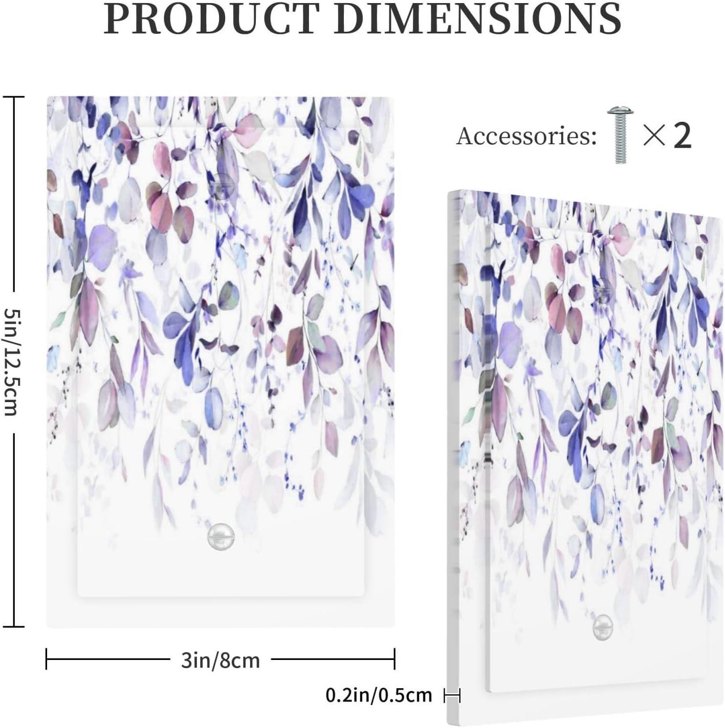 Purple Eucalyptus Watercolor Floral Rustic Leaf Light Switch Cover Plate 1 Gang No Device Blank Electrical Wall Plates Faceplate Decorative Switch Plate for Farmhouse Home Decor