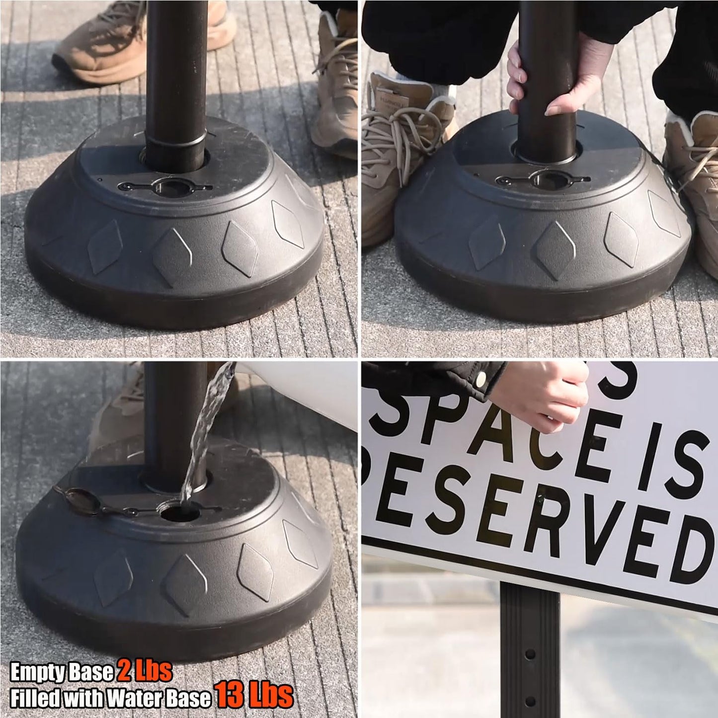 6 Pack Durable Sign Post and Water-Filled Base Set Kit - 13" DIA Stand with 41" Post - Bolts & Nuts for Hanging Signs, Portable Warning Sign Holder for Public Parking / Commercial / Recreational Use