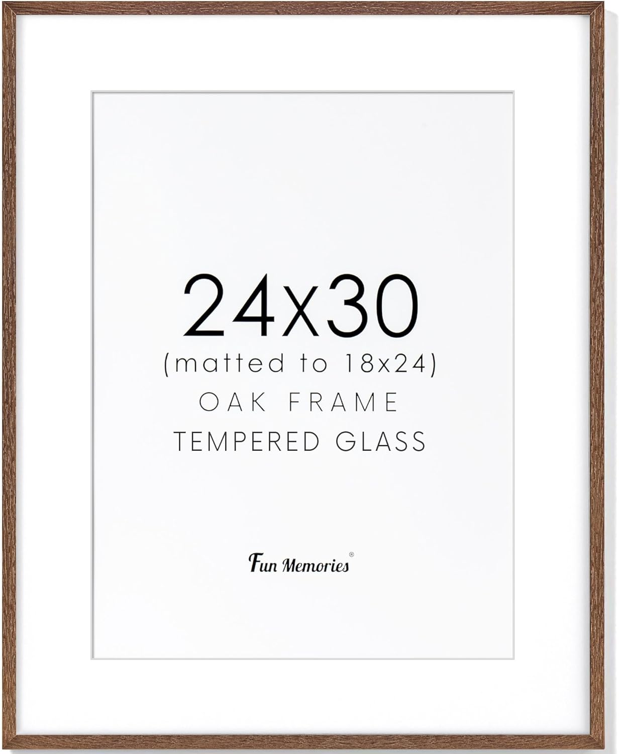 Fun Memories 24x30 Oak Wood Picture Frame, 24"x30" Poster Frame for Wall, 24 by 30 Frame with Tempered Real Glass, 24x30 Matted Frame for 18x24 Picture, 24x30 Inch Photo Frames (Walnut Color, 1 Pack)