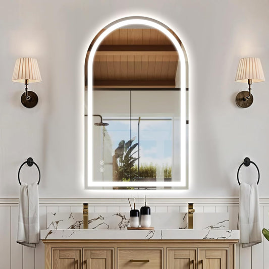 Niccy Arched LED Mirror for Bathroom, 40x24 Vanity Mirror with Light Frameless Bathroom Mirror, Smart Lighted Frontlit Mirrors with Memory Function for Bathroom Bedroom Beauty Hair Salon