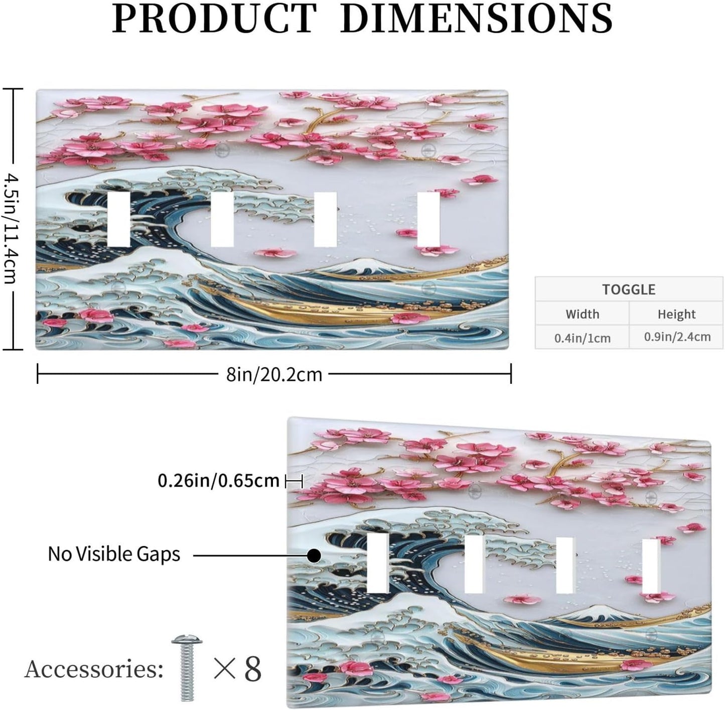 Light Switch Covers The Great Wave Off Kanagawa With Sakura Quad Toggle Electrical Faceplate 4 Gang Wall Plate Decorative Switch Plates for Bedroom Bathroom Decor