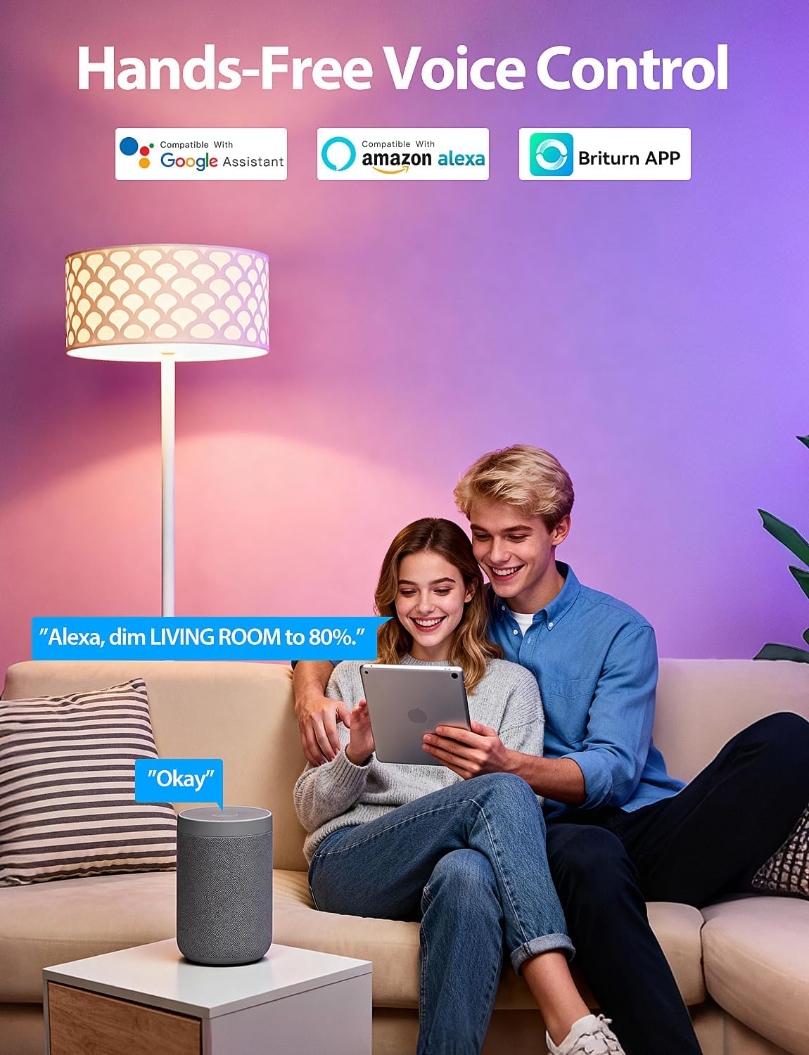 Smart Light Bulbs, Color Changing Light Bulb, Work with Alexa & Google Assistant, RGBWW A19 LED Light Bulbs Dimmable, 2.4GHz WiFi Bluetooth Light Bulb 60W Equivalent, Music Sync, 800LM, 4 Packs