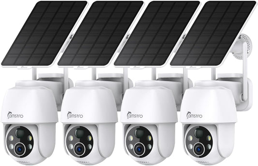 Solar Security Cameras Wireless Outdoor, 2K WiFi 6 Battery Powered Cameras, 360° View, AI Motion Detection, Color Night Vision, Two-Way Talk, Cloud/Local Storage, 2.4Ghz Only, 4Pack