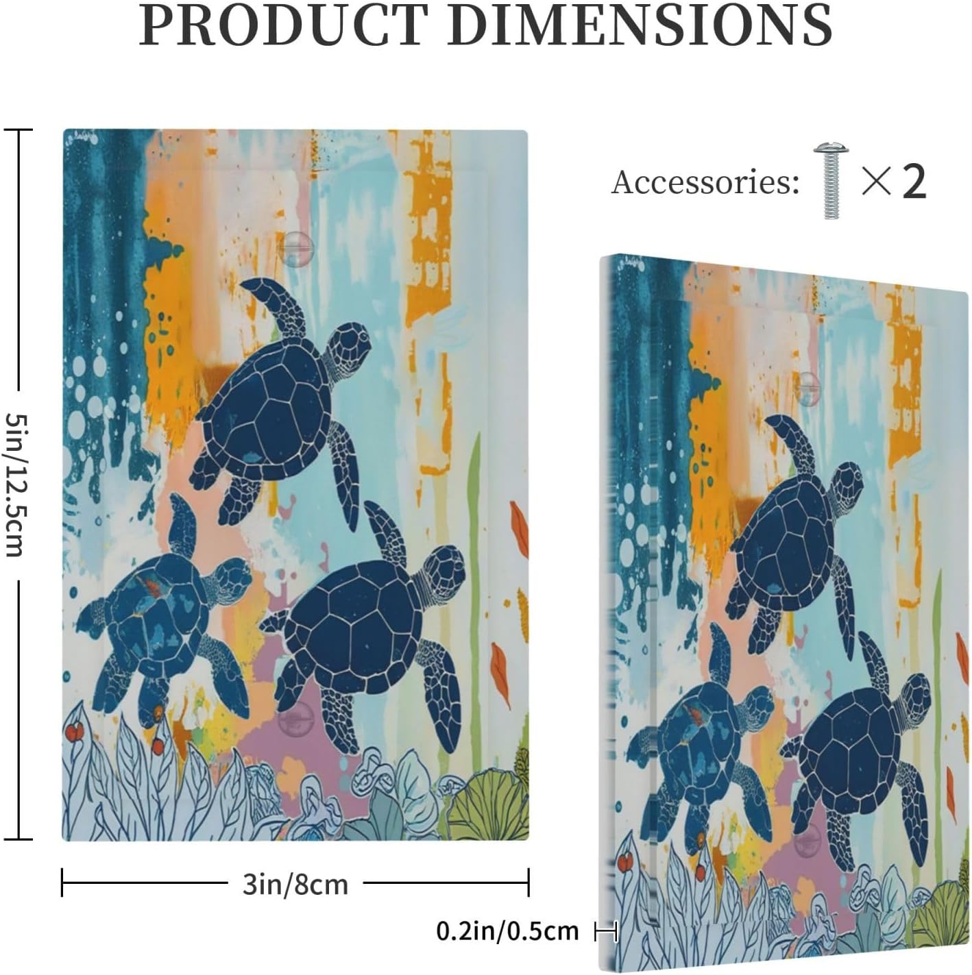 Light Switch Cover Plate Colorful Ocean Sea Turtle Marine Life 1 Gang No Device Blank Electrical Wall Plates Faceplate Decorative Switch Plate for Kids room Bedroom Decor